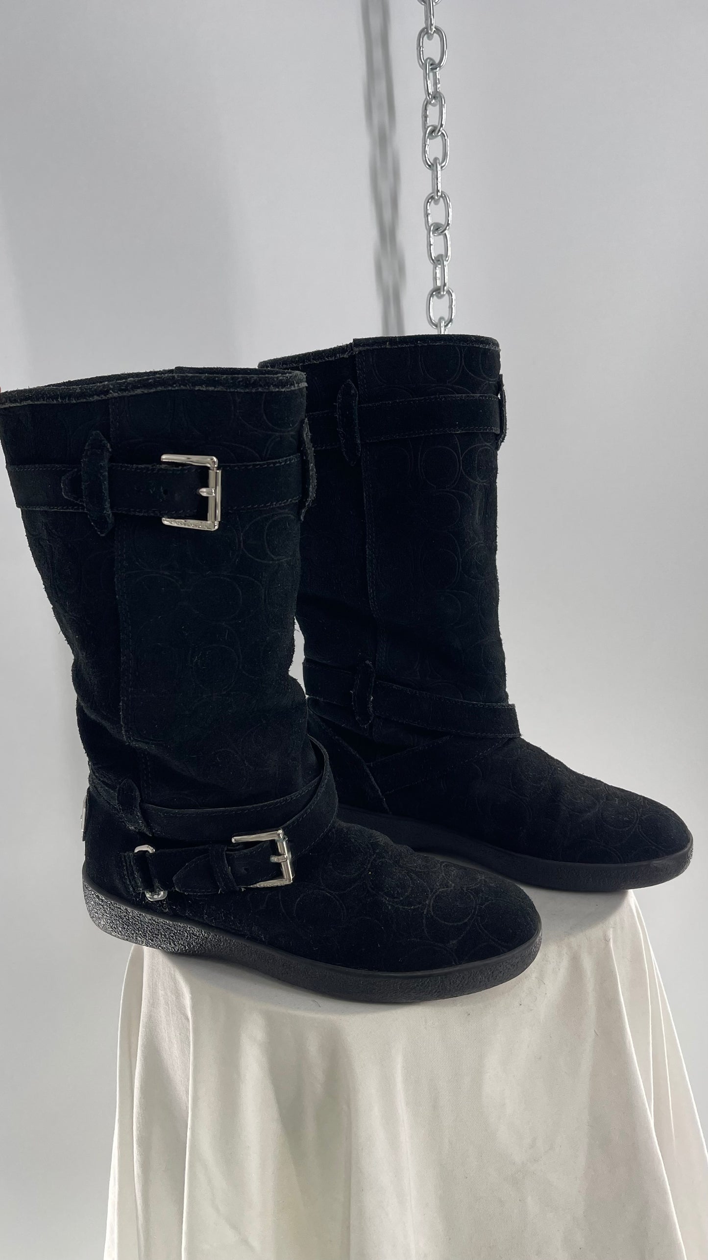 Coach Thelma Black Suede All Over Logo Monogram Boot (6)