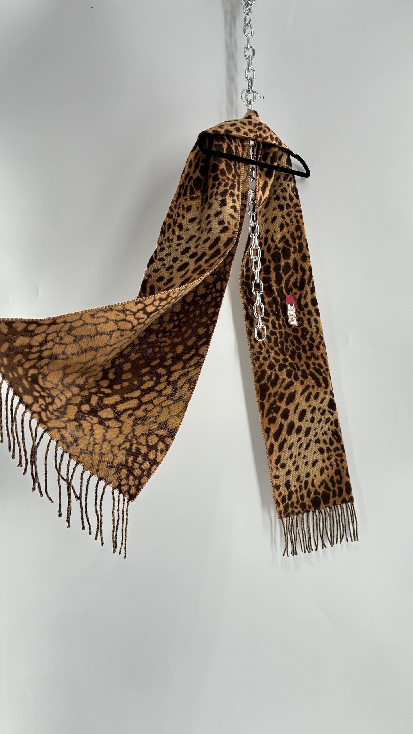 Deadstock Vintage Cheetah Printed Scarf with Fringed Ends and Tags Attached