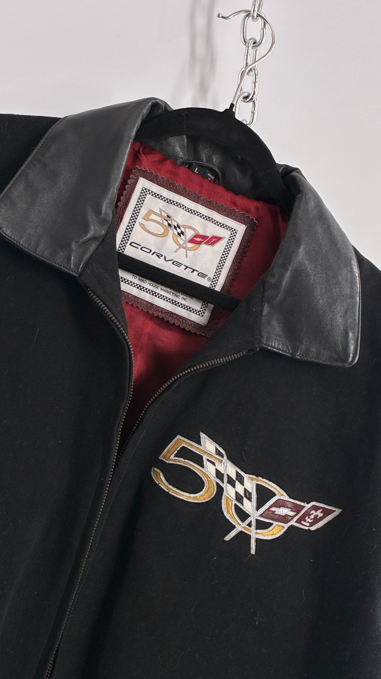 RARE Vintage Chevy CORVETTE 50th Anniversary Leather Varsity Style Jacket (Large)