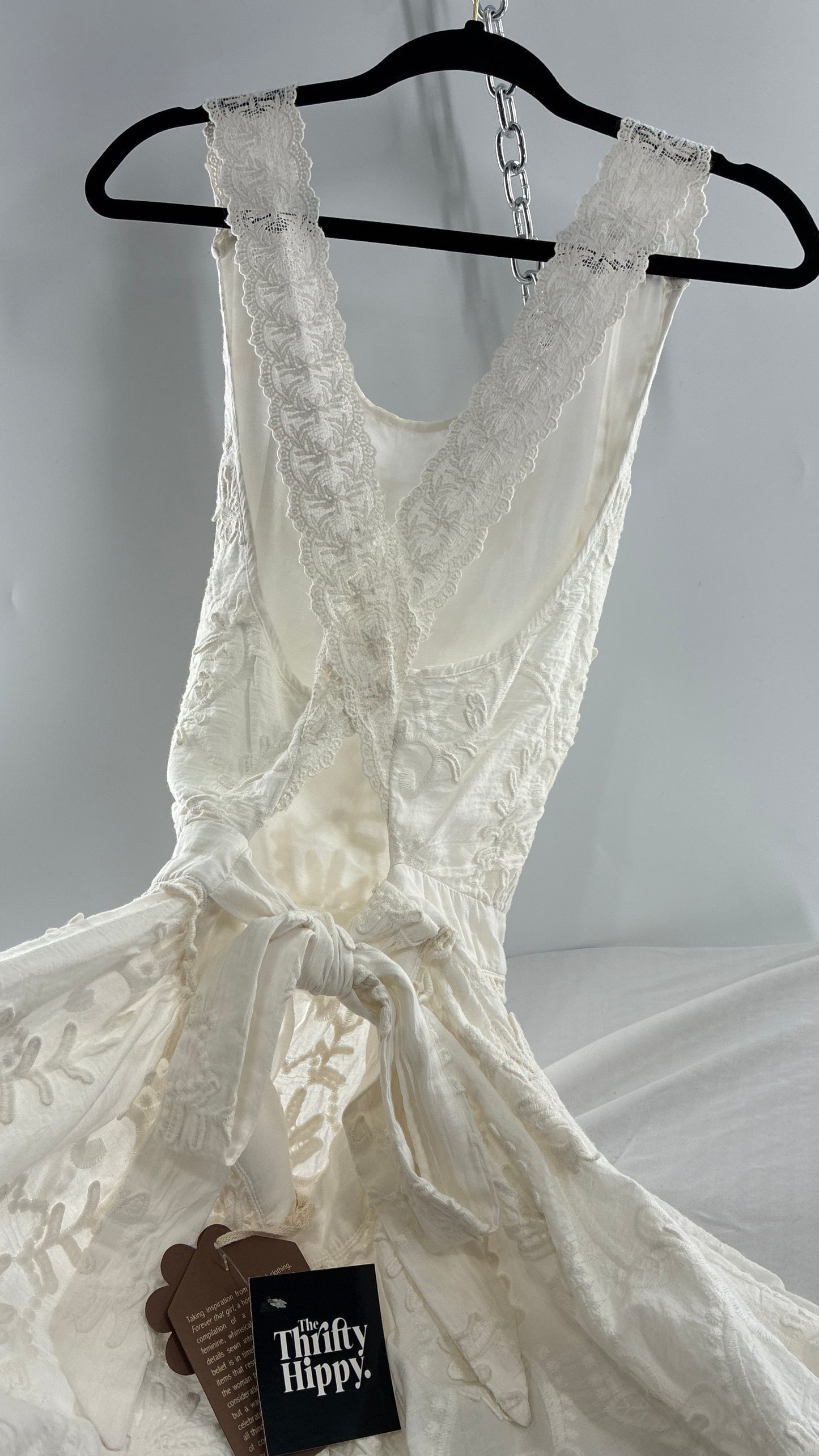 Forever That Girl Anthropologie White Apron Style Blouse with Low Open Back, Tie Detail, and Tags Attached (6)