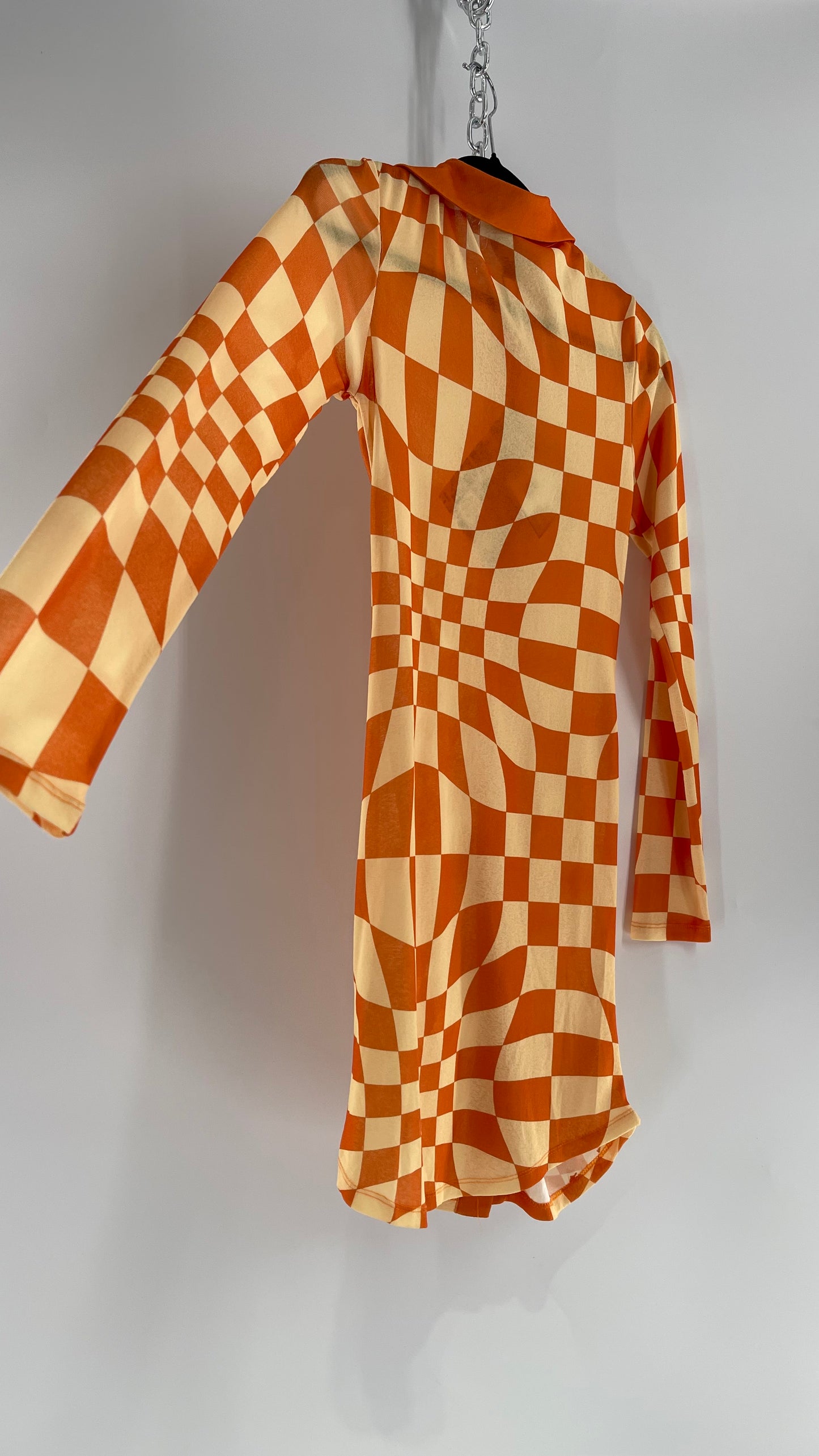 NGOrder Checkerprint Yellow/Orange Collared Buttonfront Dress (8)