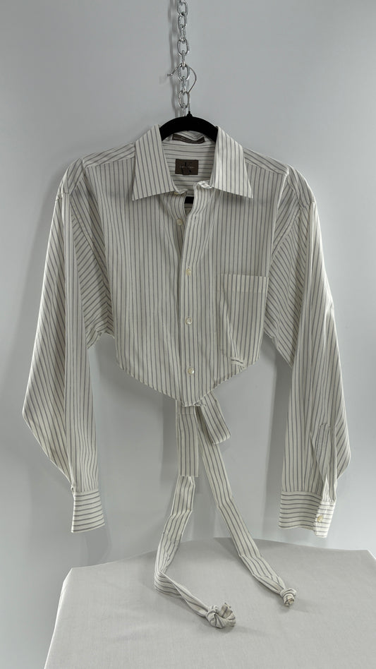 Vintage CALVIN KLEIN Reworked Button Front Backless White Striped Blouse (One Size)