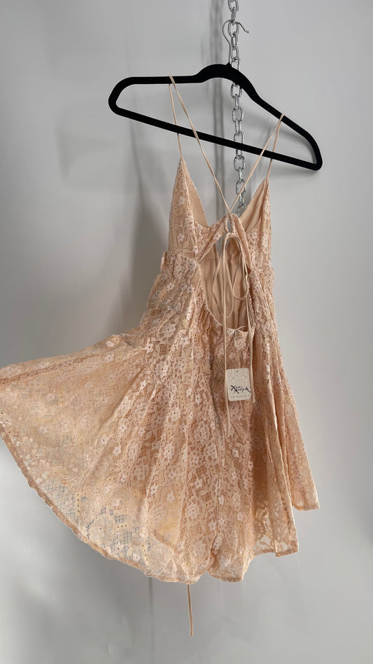 Free People Lexi Strappy Lace Baby Pink Romper with Tags (XS)