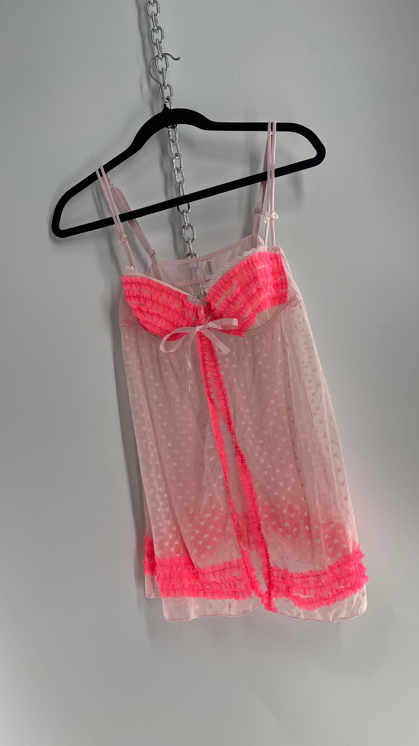 Vintage NIKKI Intimates Neon Pink Babydoll with Ruffles (36C/L)