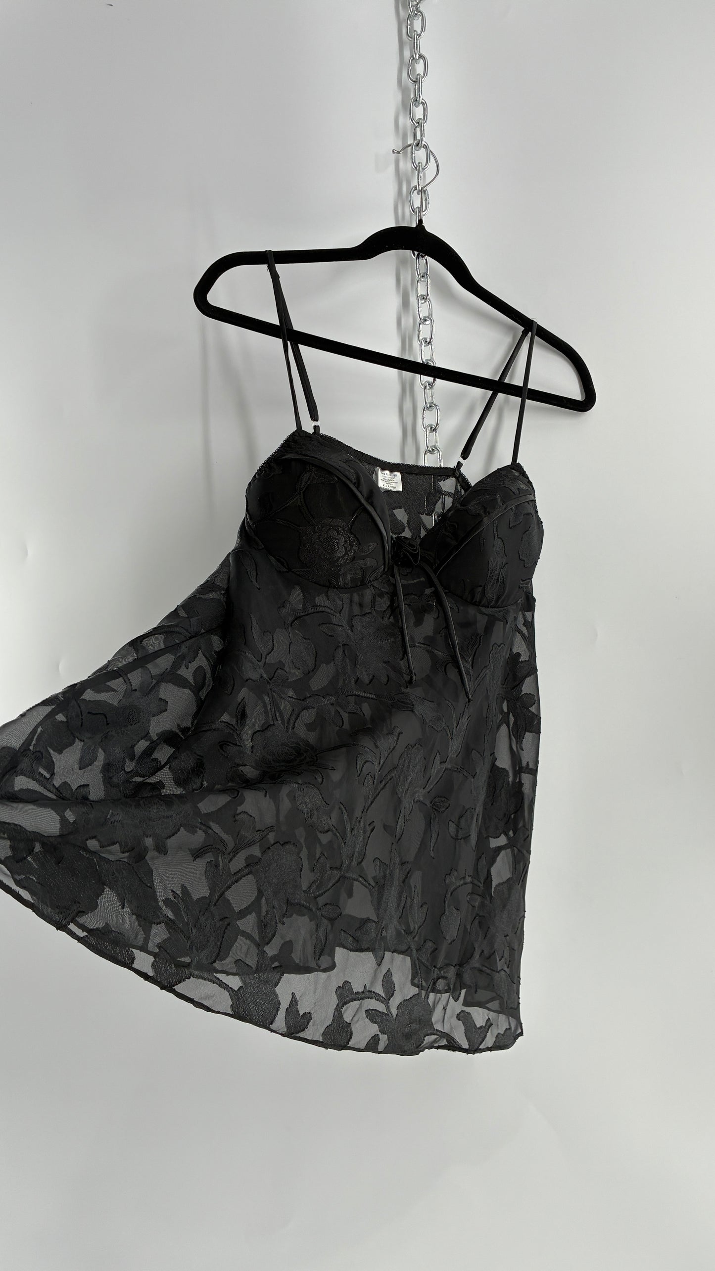 Vintage Black Floral Babydoll Camisole with Rosette Bust