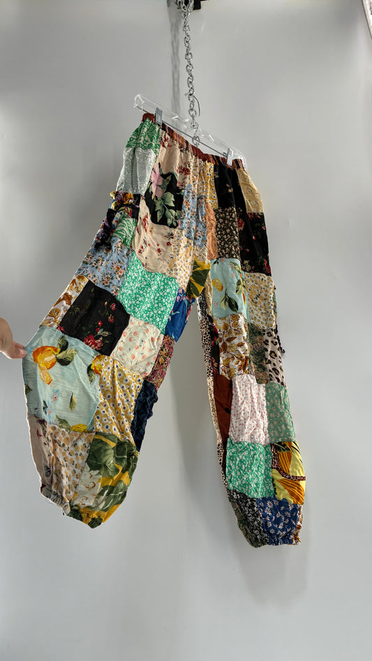 Vintage Patchwork Cinched Ankle Pants (Small)