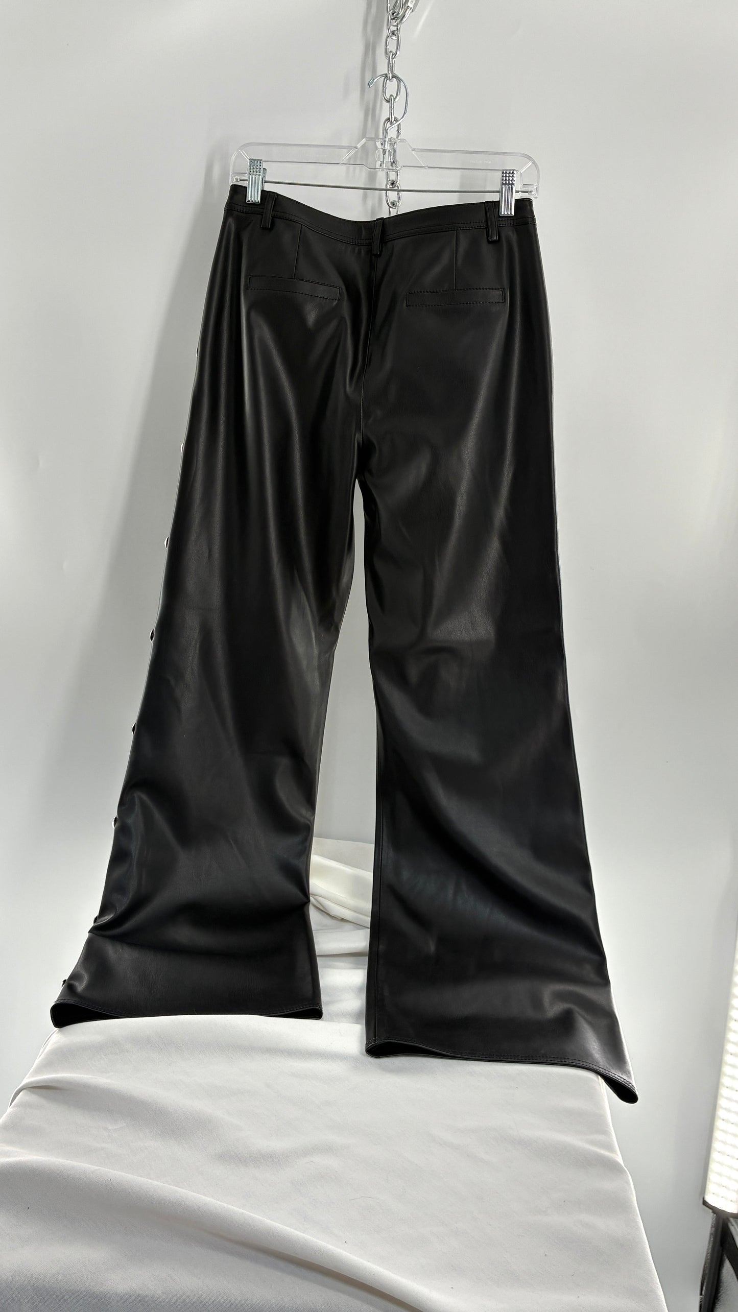 Vintage MILLY Black Vegan Leather Wide Leg Pants with Silver Oversized Studs