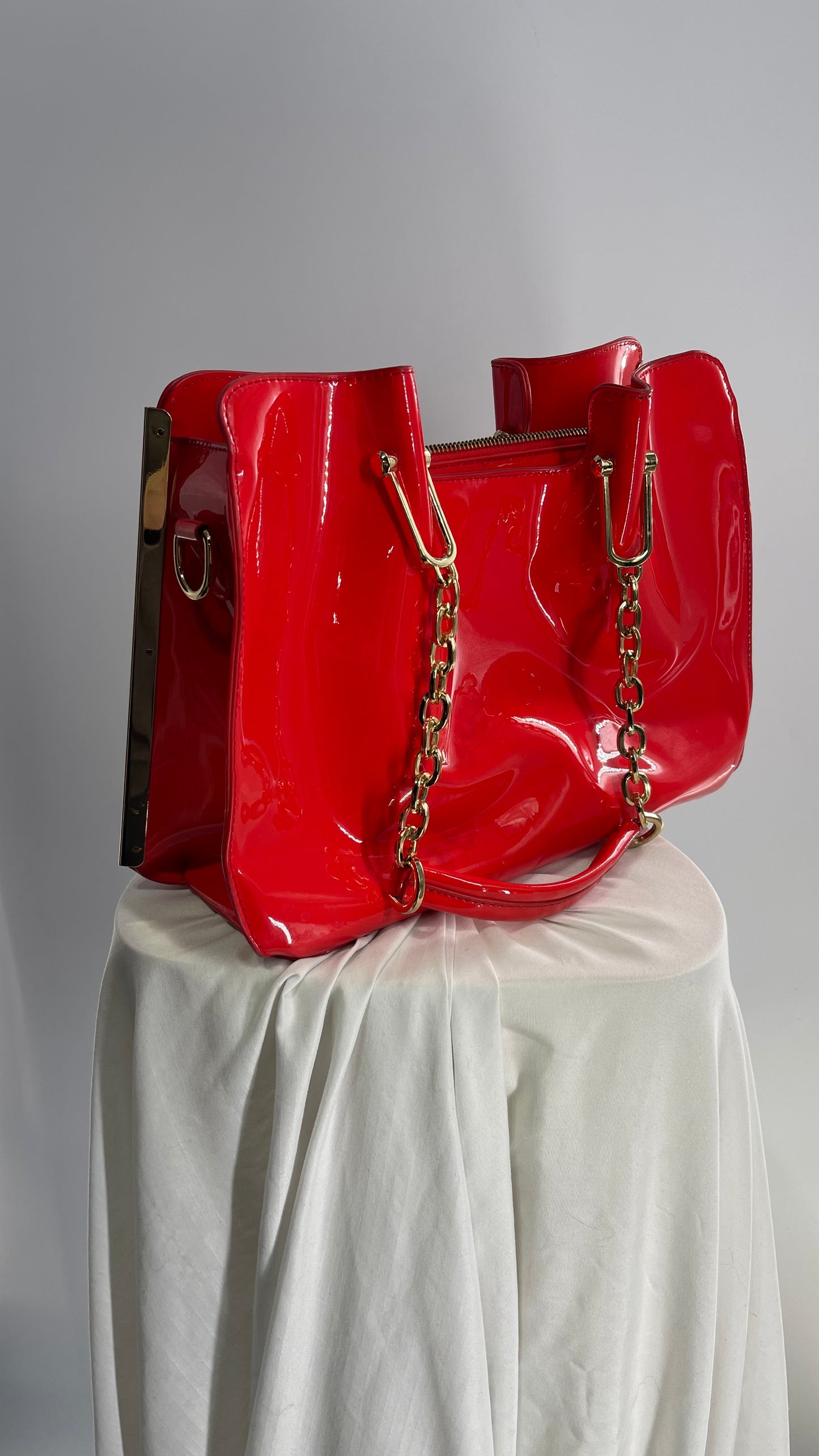 BEBE Vintage Plastic Red Orange Bag with Gold Hardware