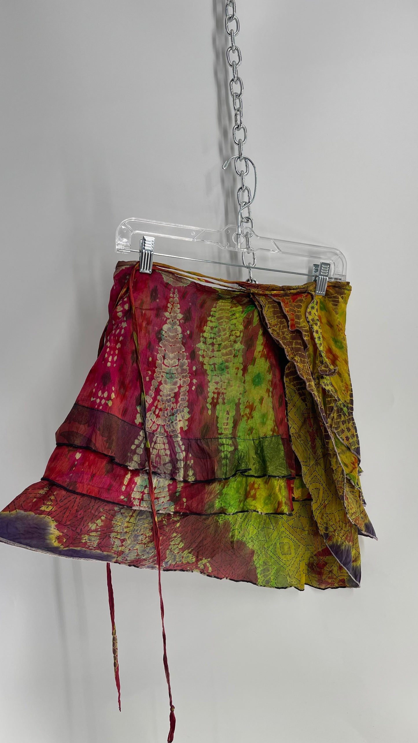 Deadstock Vintage Chic Thing Tie Dye Ruffle Skirt 100% Silk (One Size)