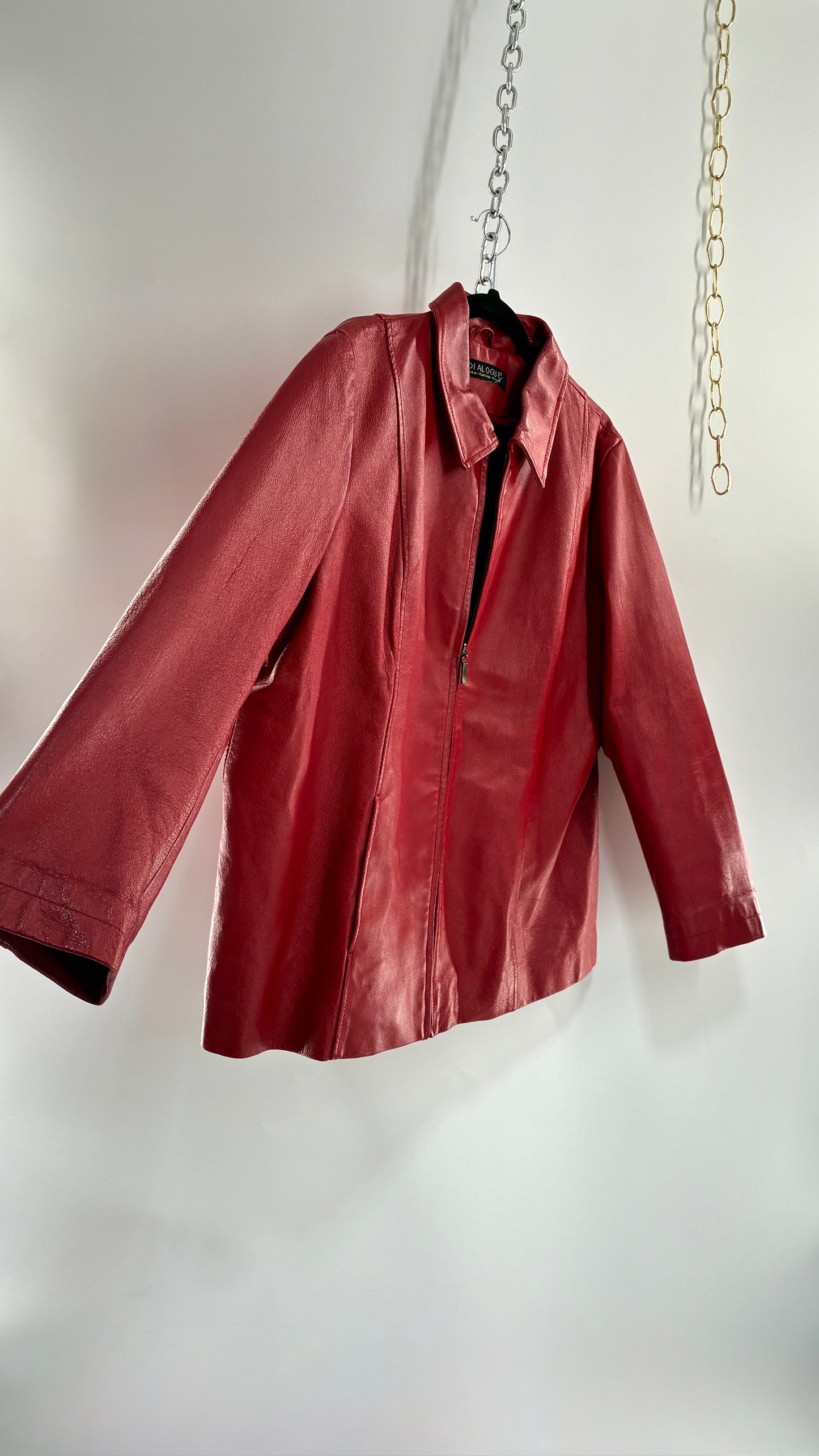 Vintage DIALOGUE Red Genuine Leather Jacket (XL/XXL)