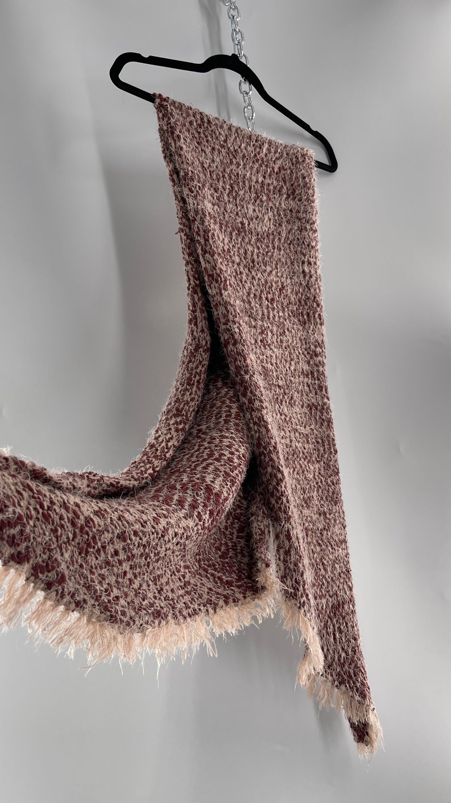 Free People Brick/Burgundy and Dusty Pink Interwoven Voluminous Shag Scarf