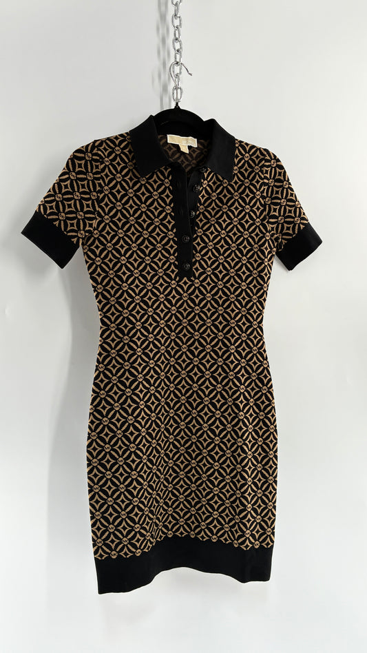 Vintage Michael Kors Thick Knit Collared Monogram Mini Dress (Small)