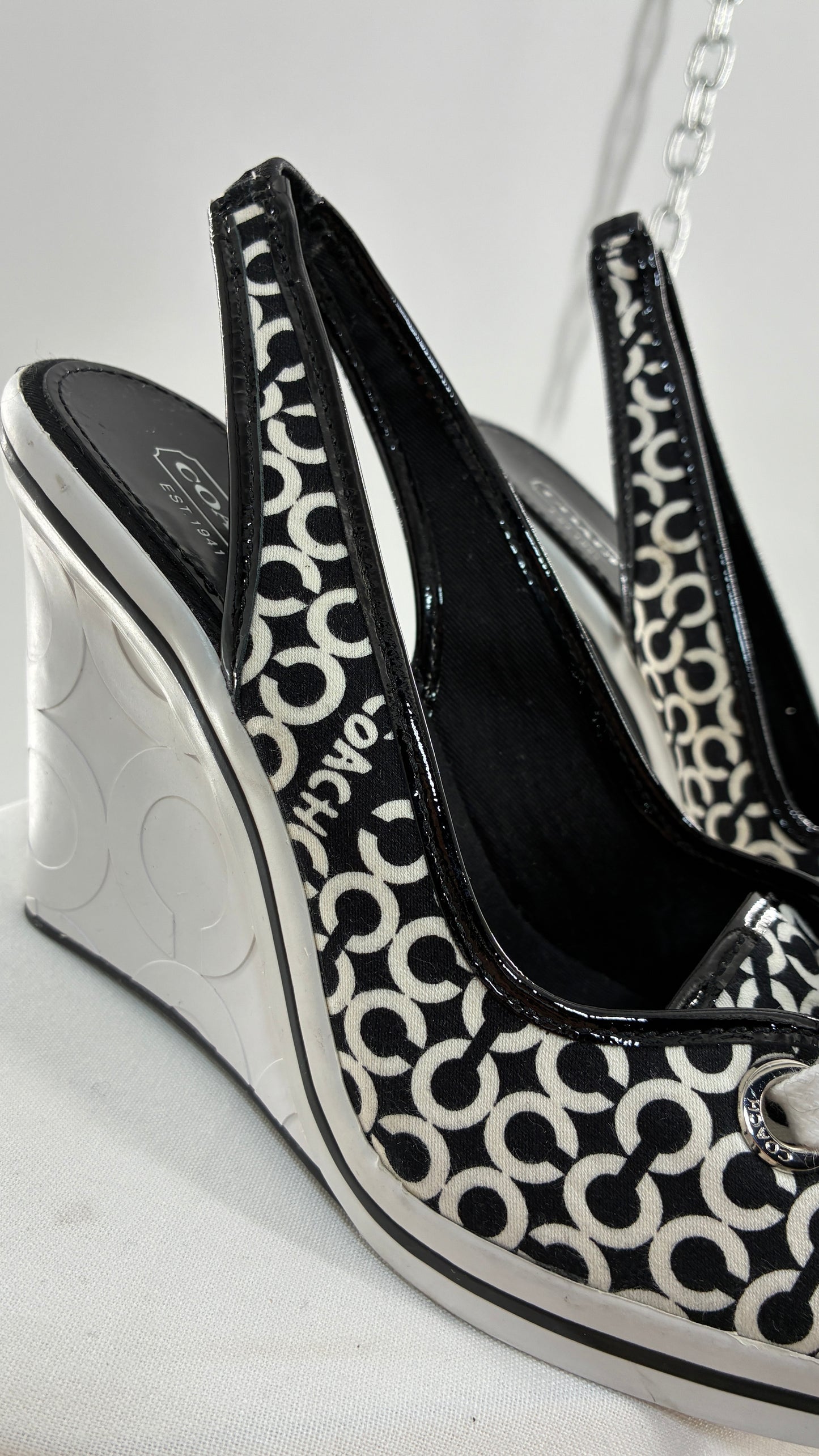 Vintage COACH Emilanna Black and White Monogram Wedge Sneaker Heel (7B)