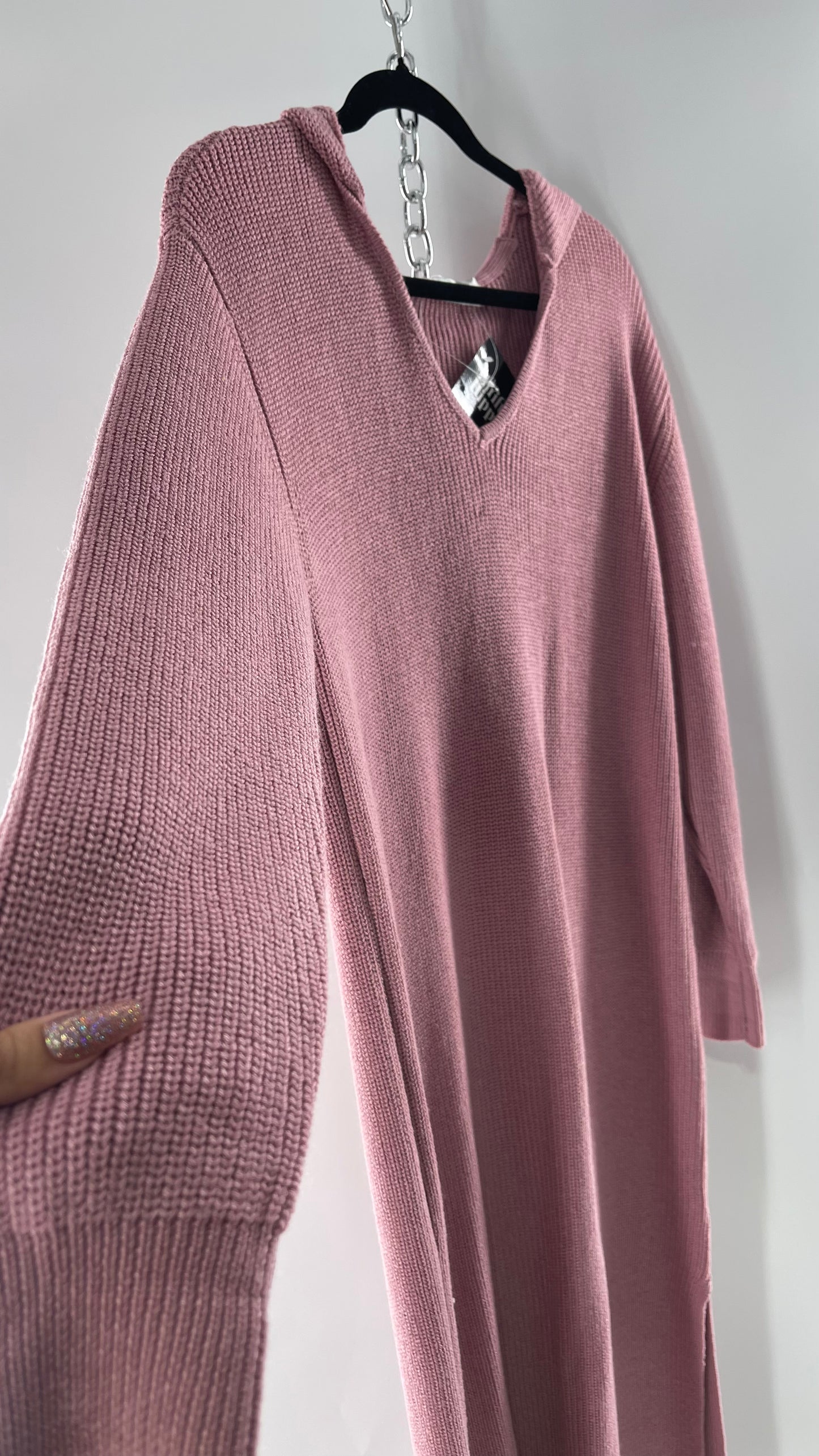 Free People Dusty Pink/ Mauve Full Length Knit Hoodie Snuggie Dress (S)