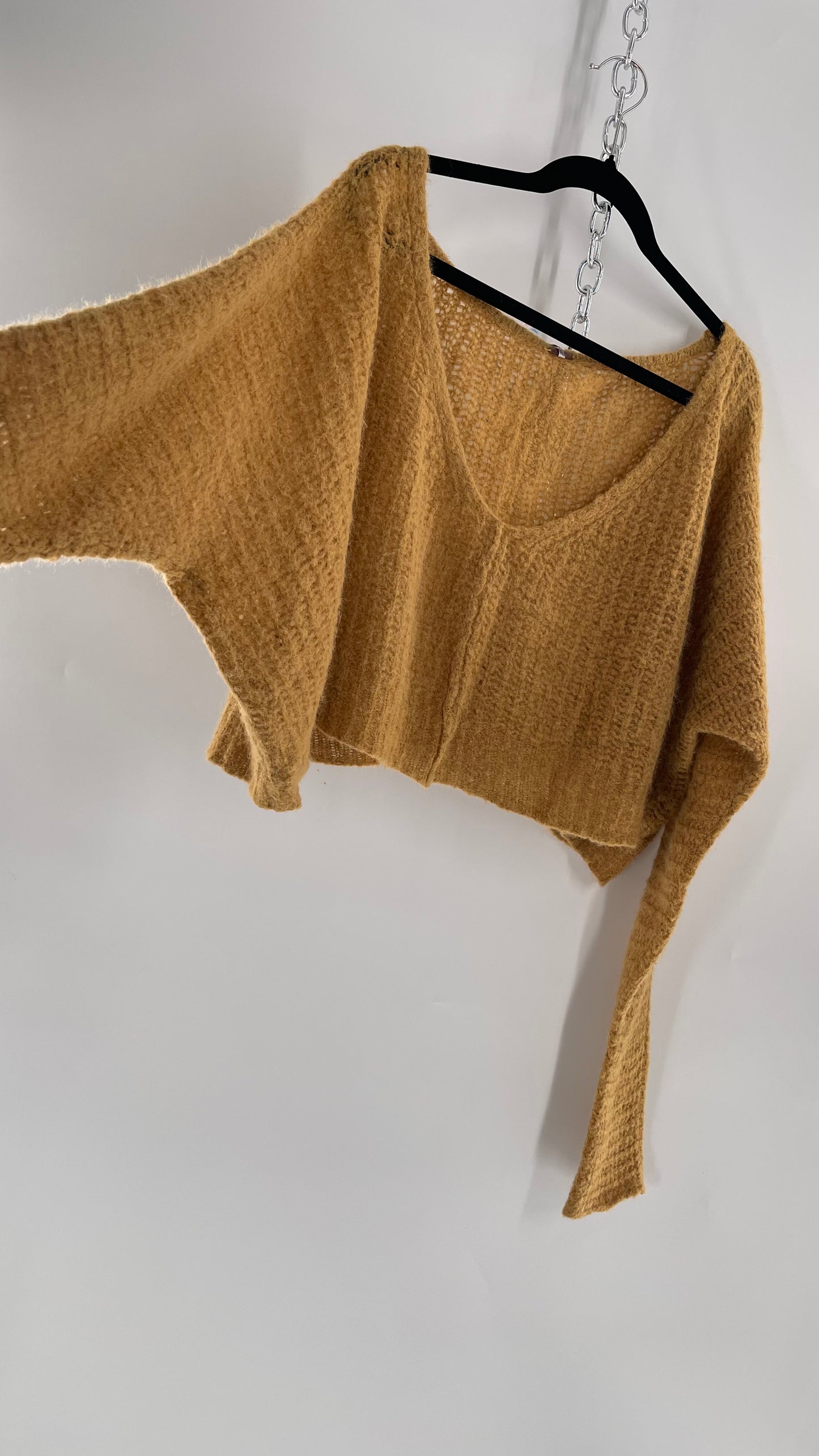 Free People Mustard Knit Cropped Sweater (XS) 88% Alpaca Fur