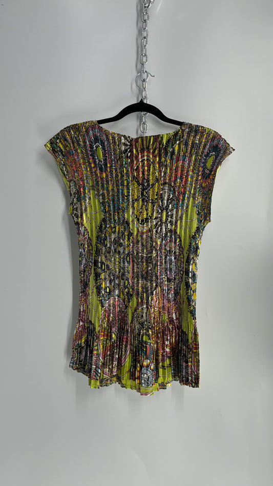 Vintage Fluted Crimped Lime Green Paisley Camisole (XL)