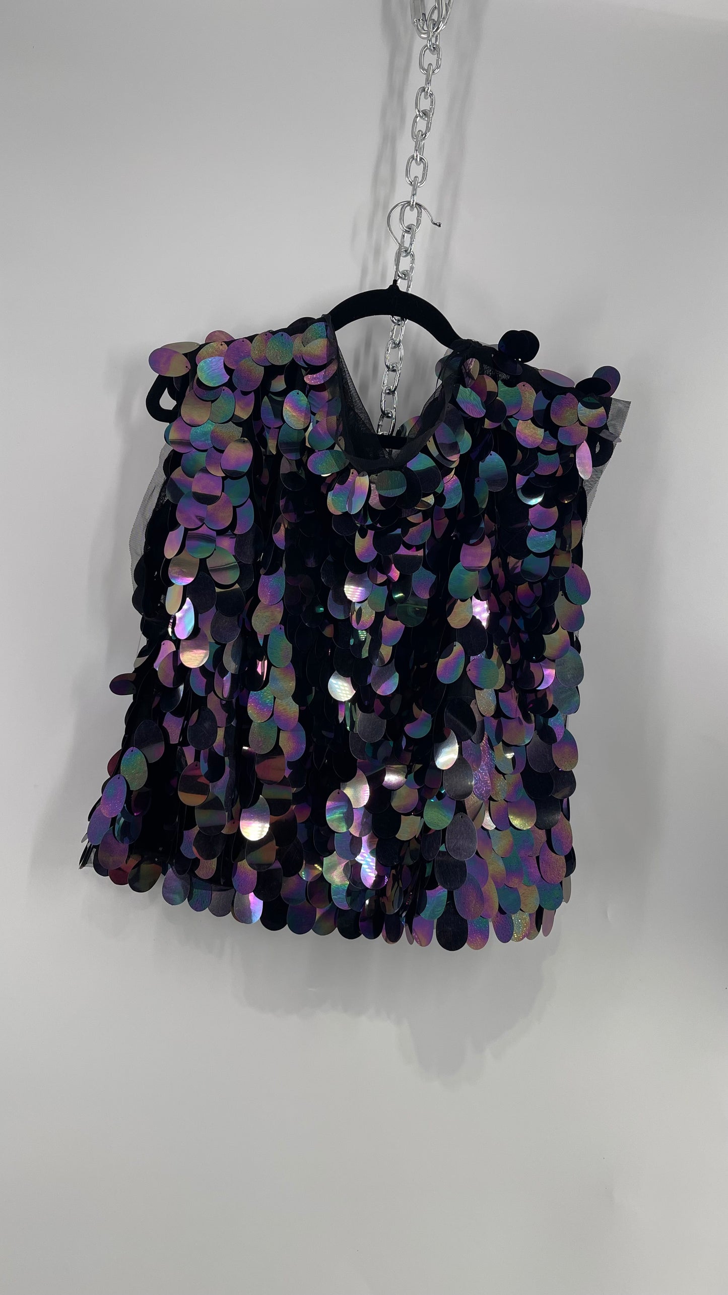 Free People Oversized Iridescent Purple/Indigo Color Changing Sequins (XS)