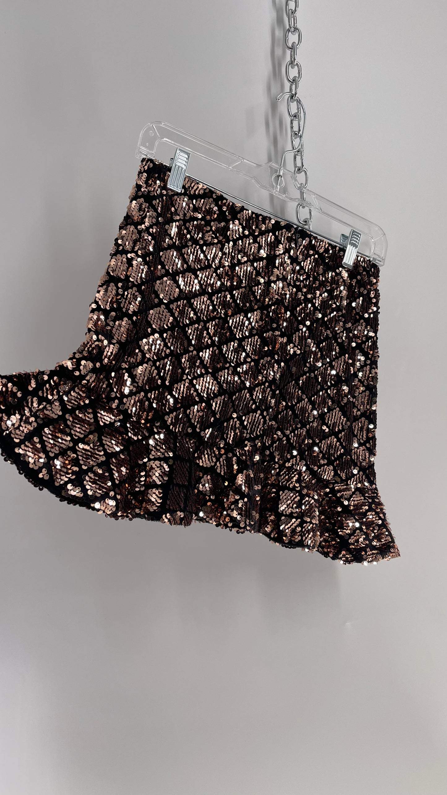 Bronze Checkered Sequin Mini Skirt with Ruffled Hem (XS/S)