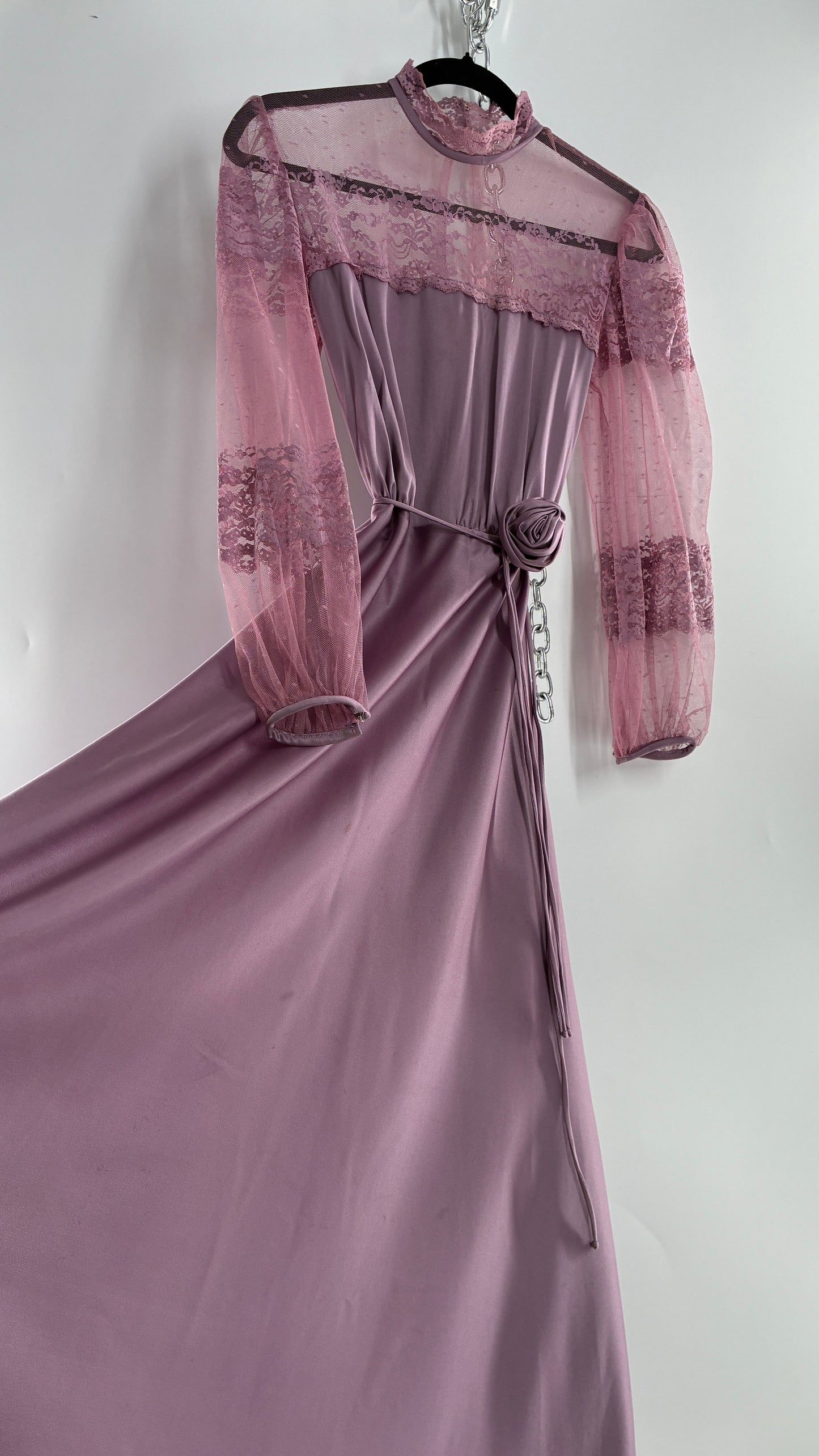 Vintage Handmade Dusty Purple Mauve Bubble Sleeve Maxi Dress (XS/S)
