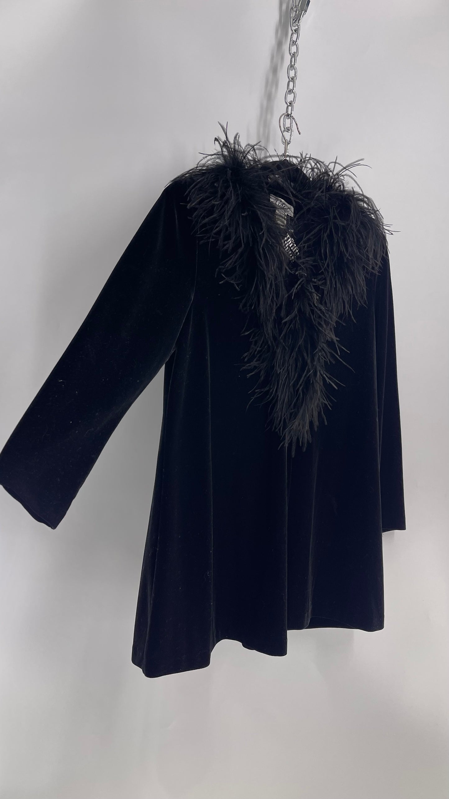 Vintage Patra Petite Black Velvet Cardigan with Ostrich Feather Trim (Petite Large)