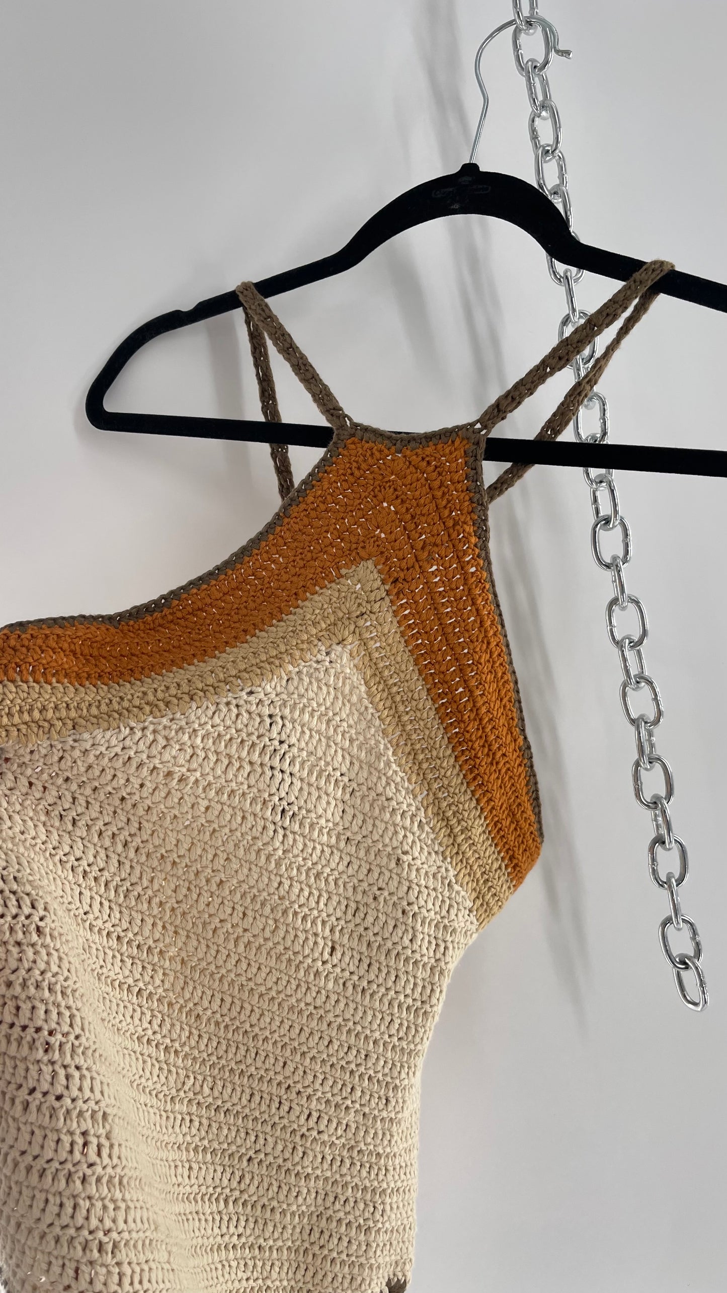 Intimately Free People Brown, Beige, Orange Crochet Knit Bodysuit (XS)