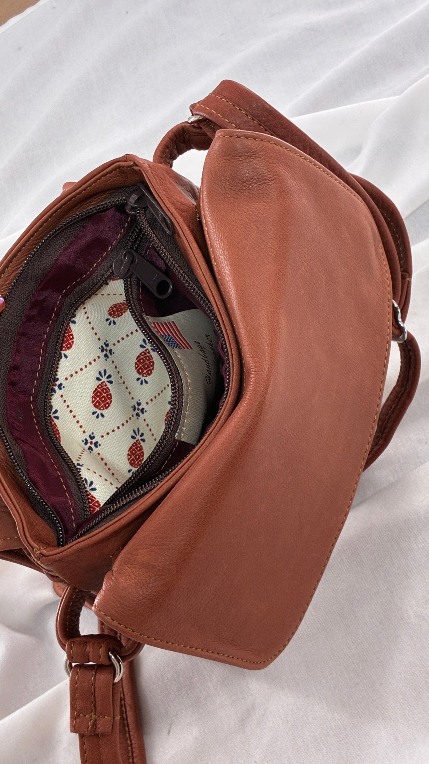 ELIE Genuine Leather Tulip Jr Handbag with Multiple Sections and Zippered Pockets