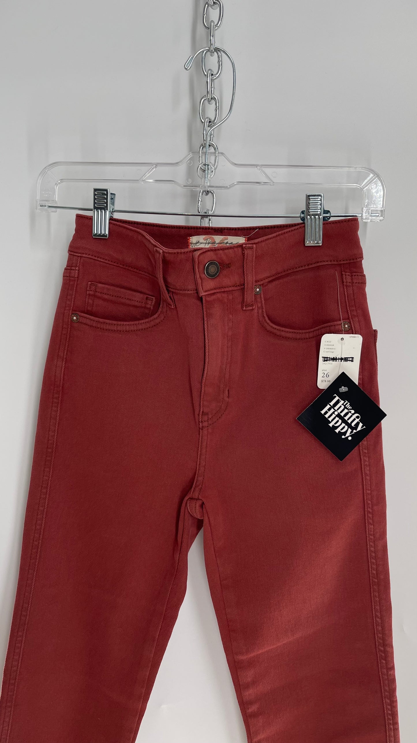 Free People Brick Red Distressed Hem Skinny Jeans with Tags Attached (26)