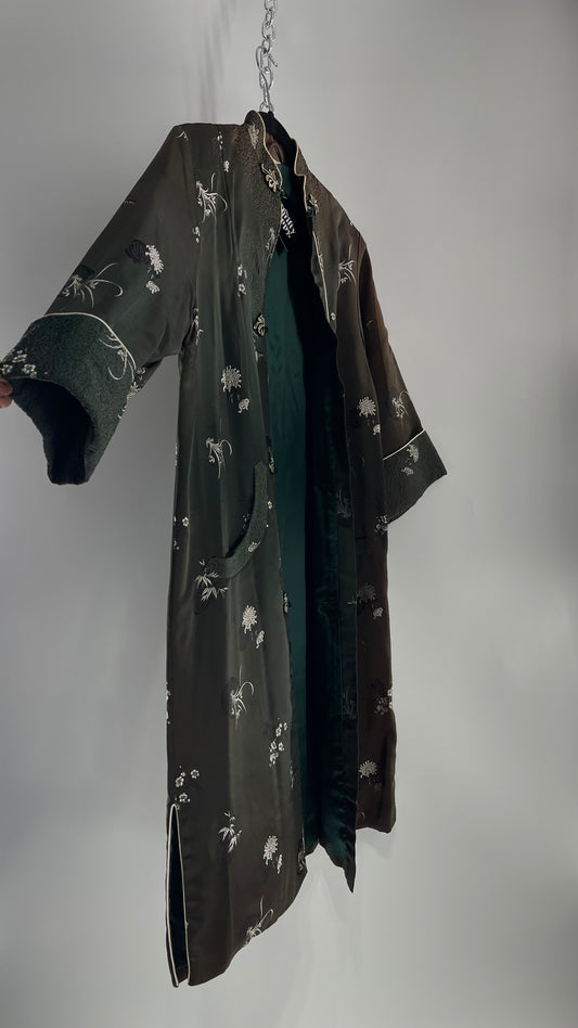 Vintage Hong Kong, Hand Made, Dark Green Silk Kimono Coat/Smoking Jacket (38)