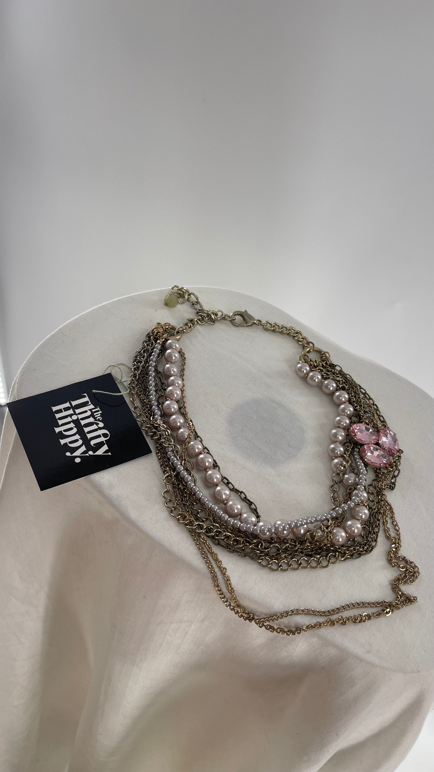 Anthropologie Multi Layered Chain and Pearls Choker Necklace