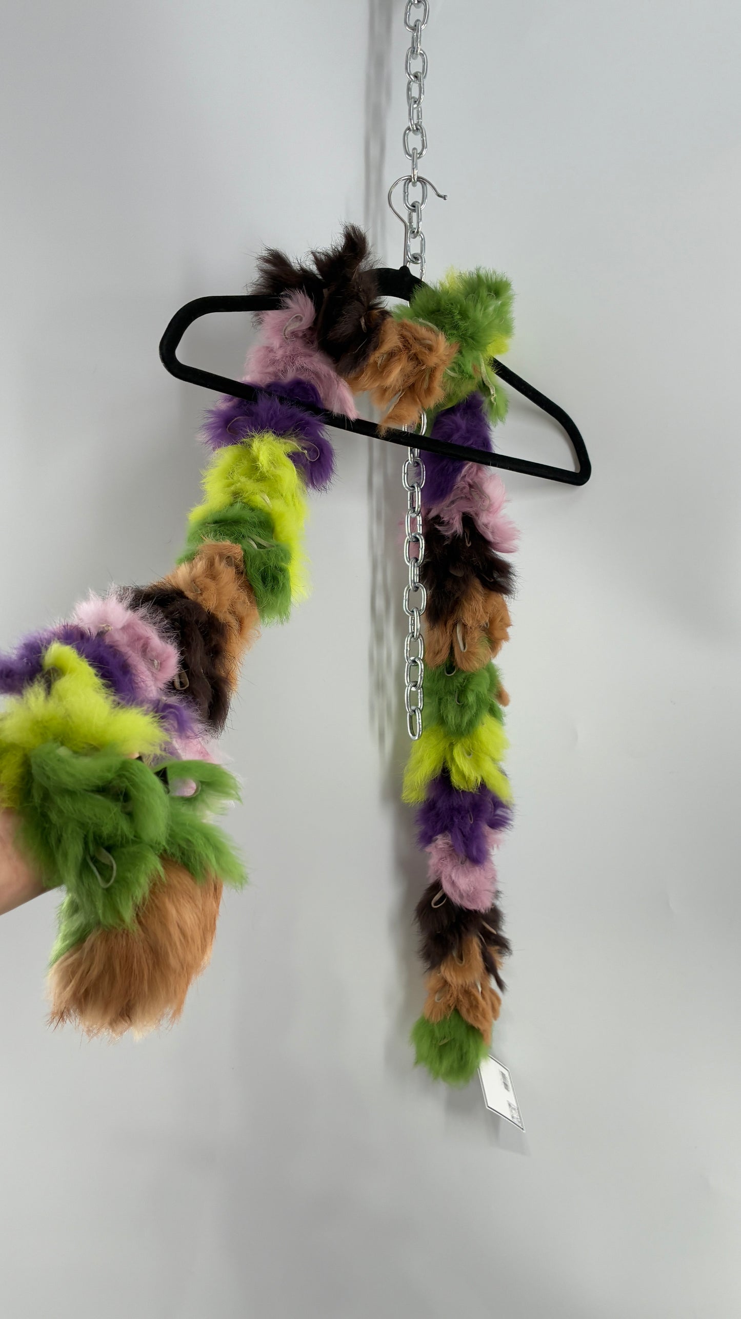 Vintage Multicolored Brown Purple Green Rabbit Fur Scarf