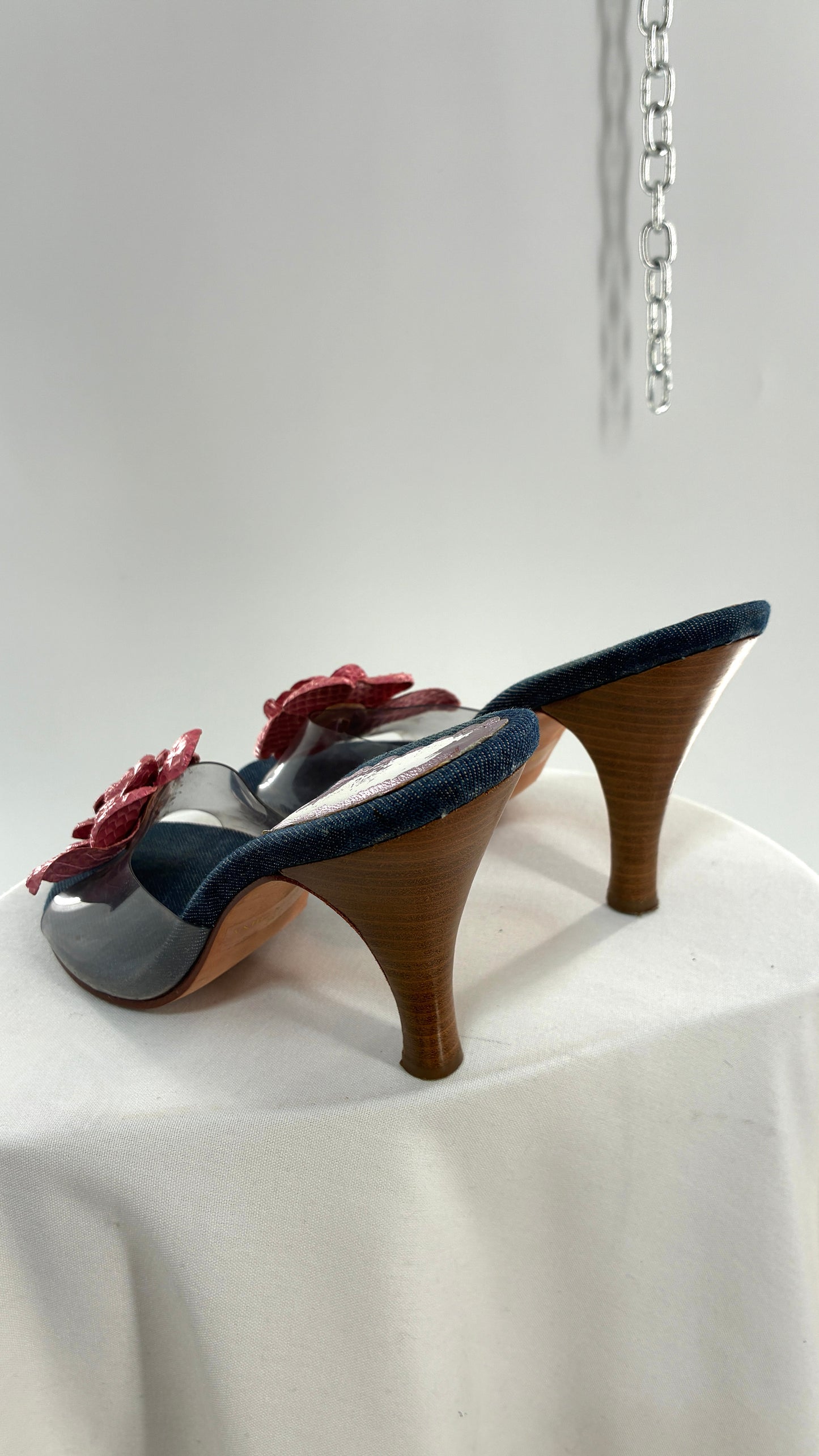 Vintage BEVERLY FELDMAN Jean Heel with Pink Floral Appliqué (8)