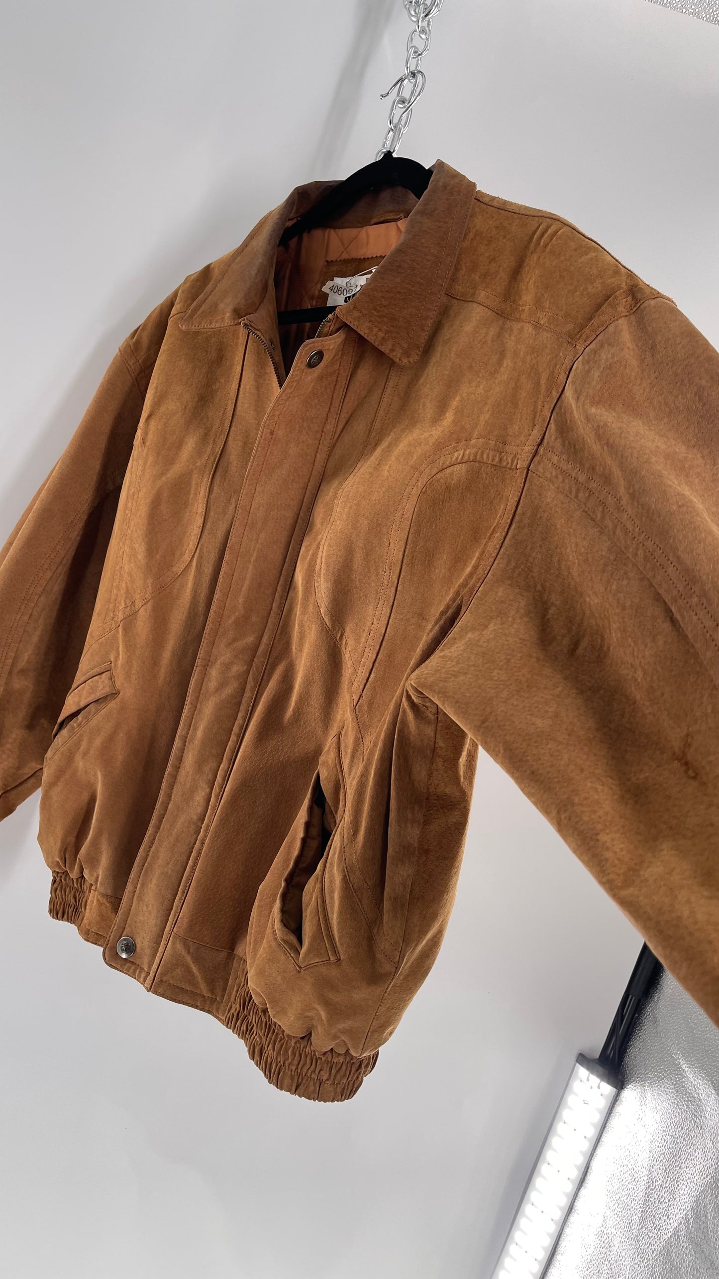 GITANO Vintage Camel Brown Genuine Leather Bomber Jacket (Large)