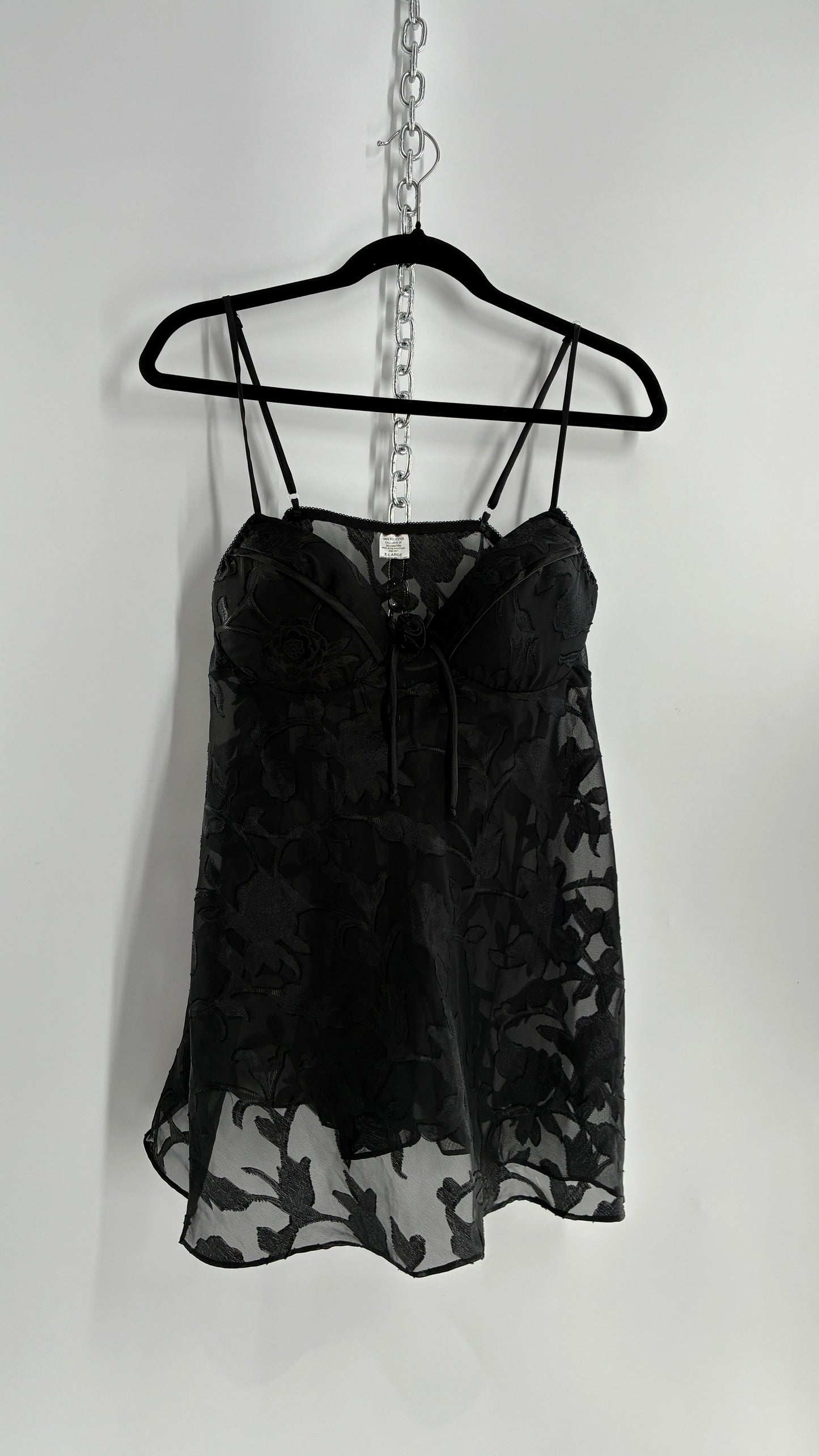 Vintage Black Floral Babydoll Camisole with Rosette Bust
