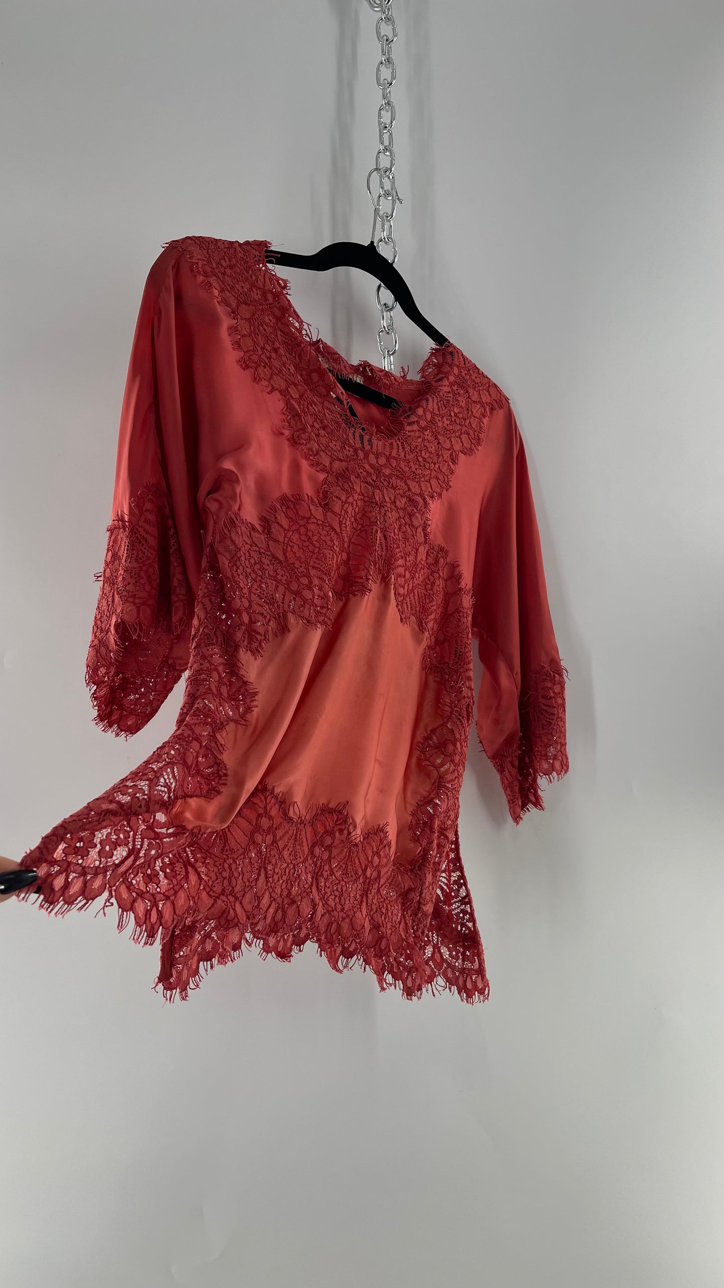 Moulinette Soeurs Vetements Silky Blouse with Thick Scalloped Lace Trim (XS)