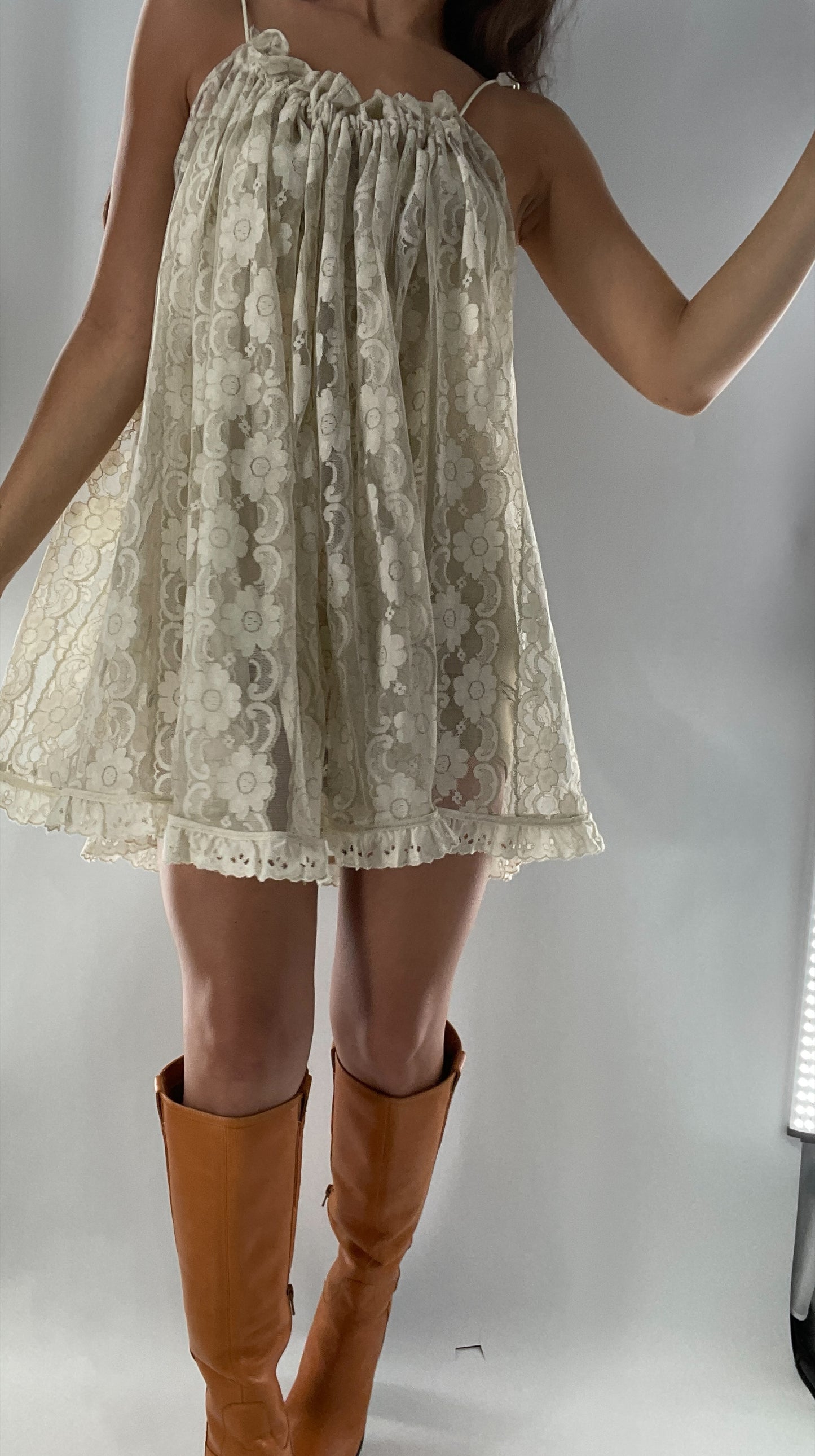 Vintage Lace Babydoll Mini Dress (One Size)