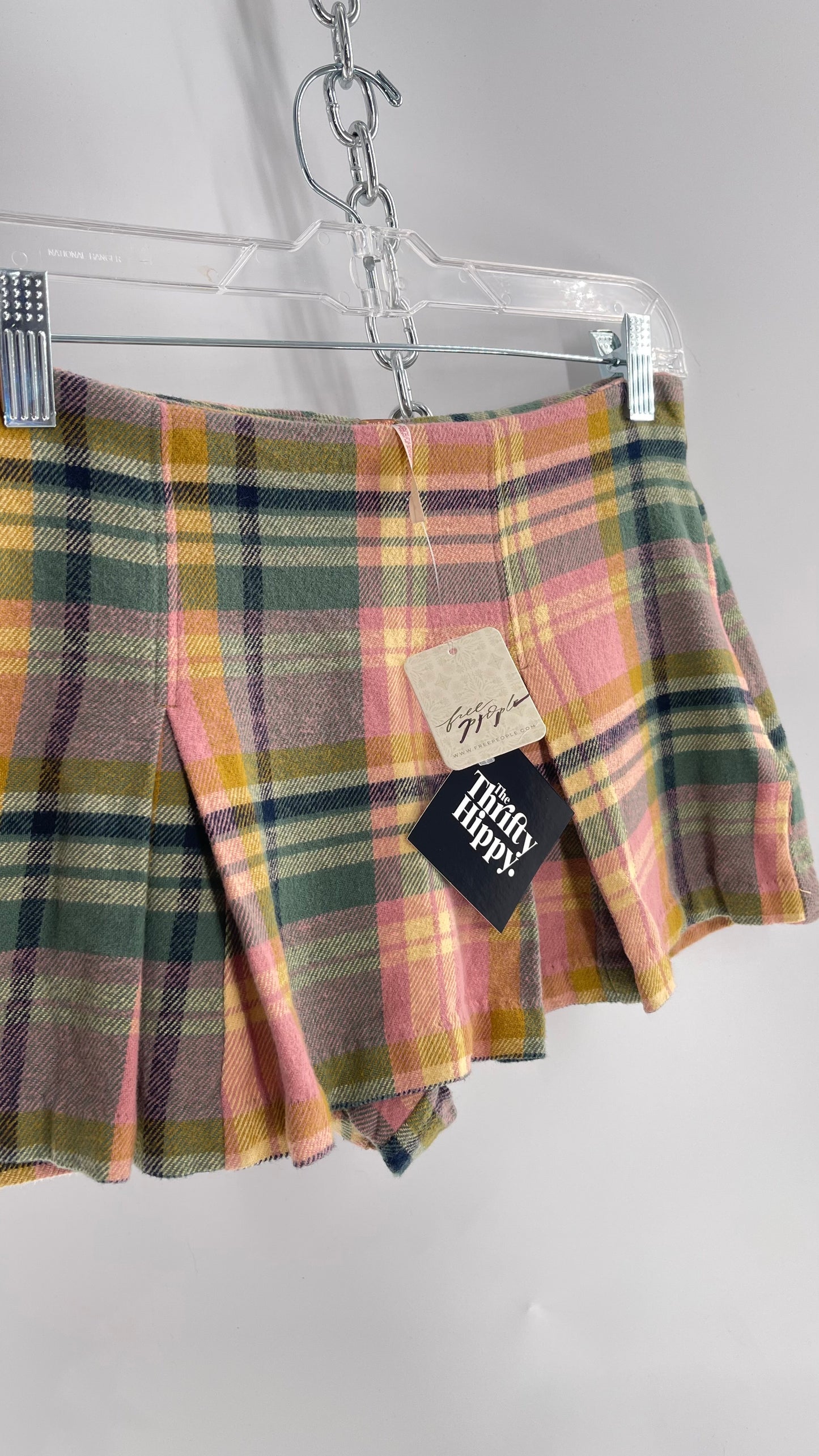 Free People Pink Plaid Pleated Micro Mini Skort with Tags Attached (4)