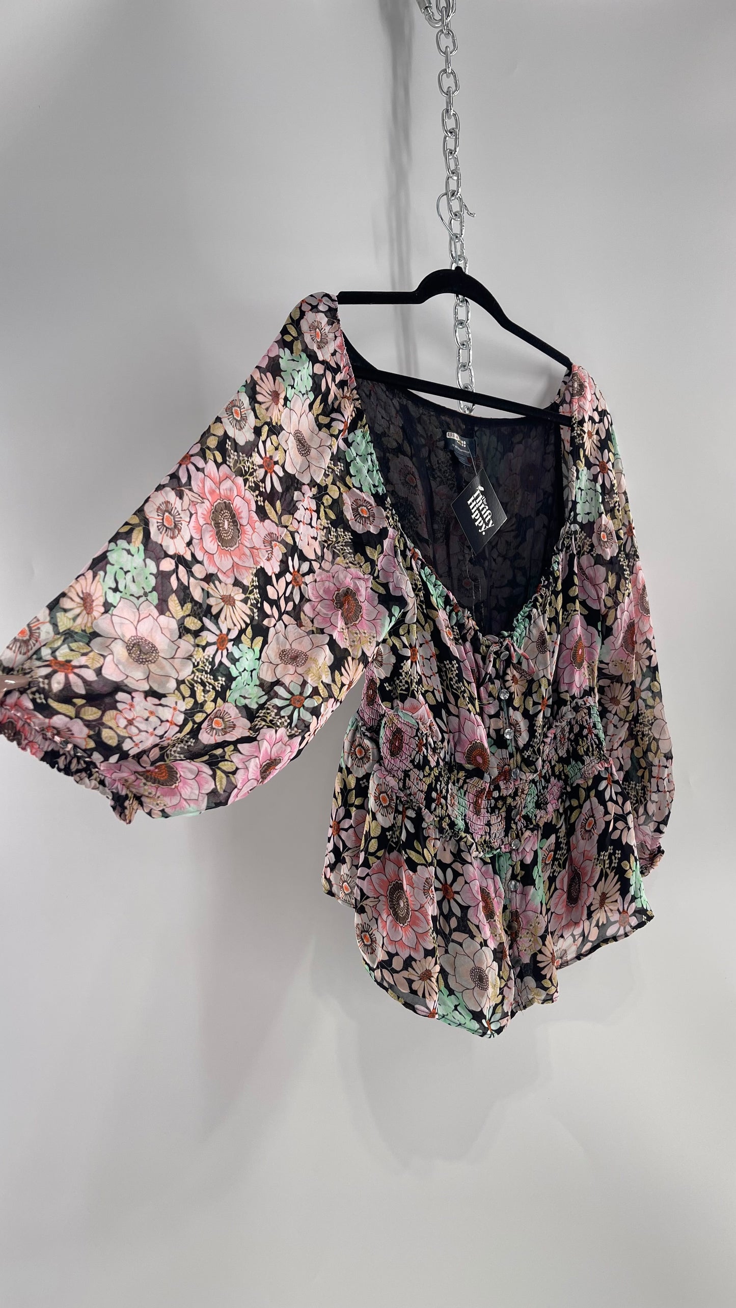 Maeve Anthropologie Floral Scrunch Underbust Blouse (Large)