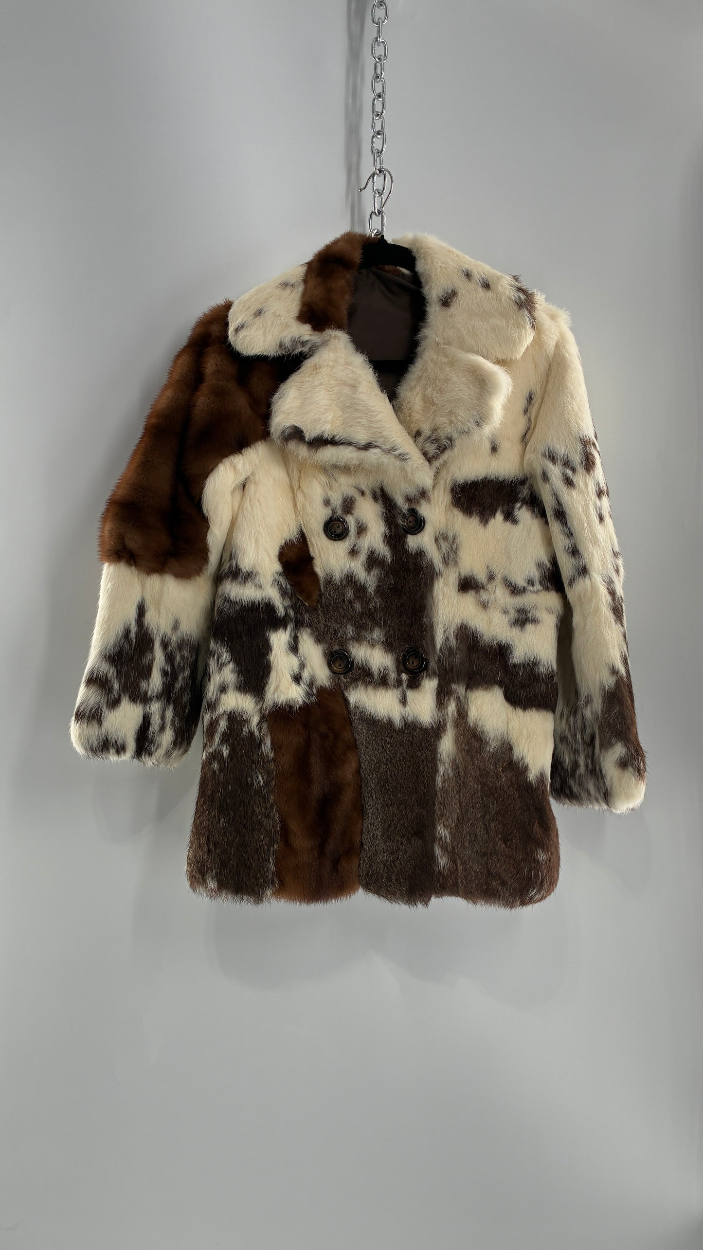 Vintage No Tags Handmade Patchwork Genuine Fur Coat (Medium)