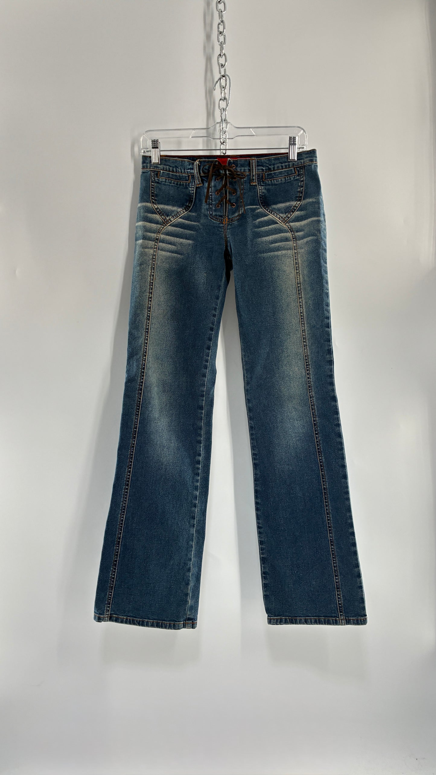 Vintage BONGO Low Rise Jeans with Lace Up Closure and Arched Bum Stitching (7)