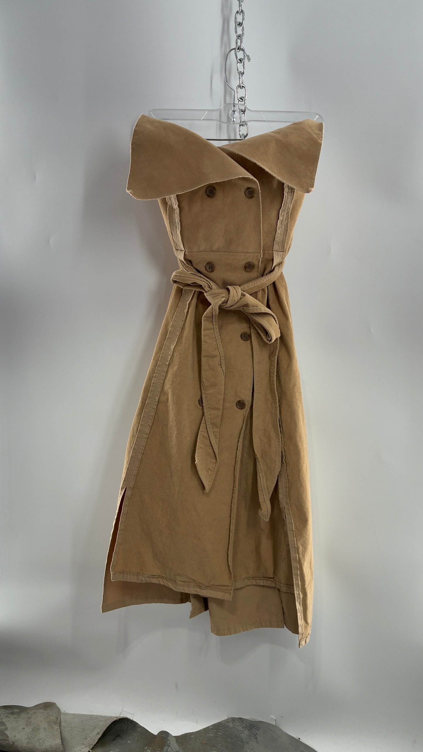 Vintage Corduroy Trench Coat Style Dress (Medium)