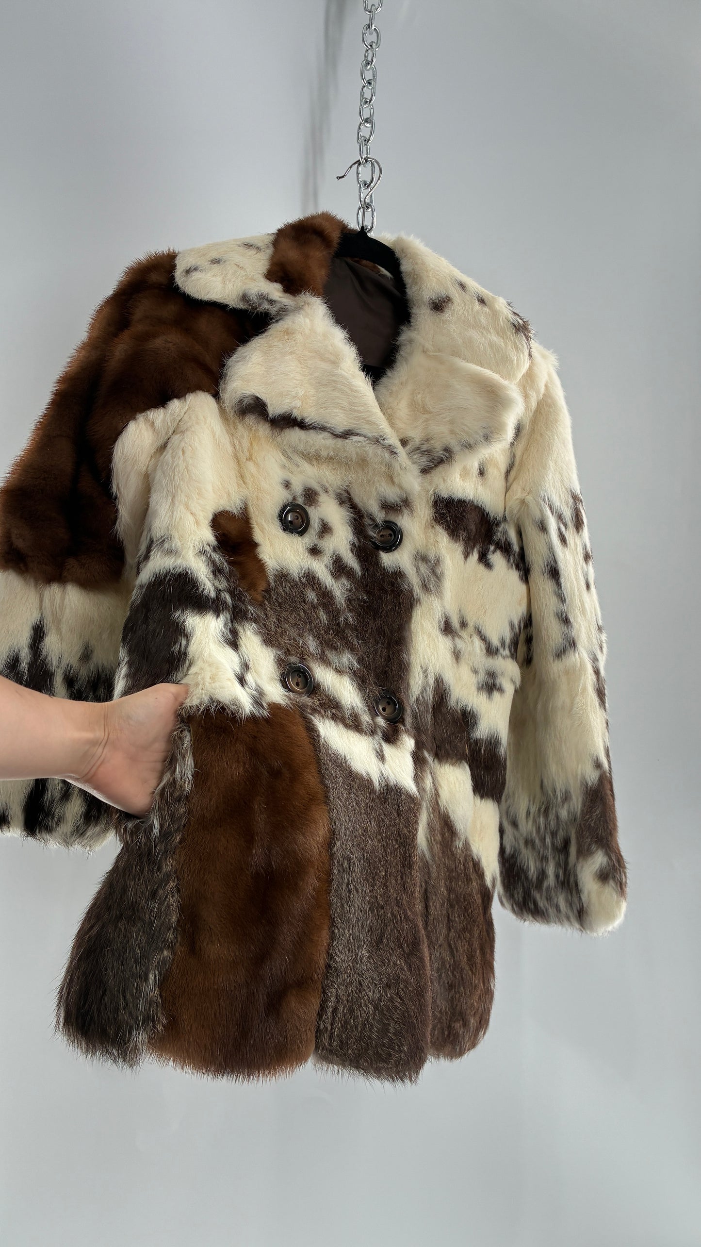 Vintage No Tags Handmade Patchwork Genuine Fur Coat (Medium)