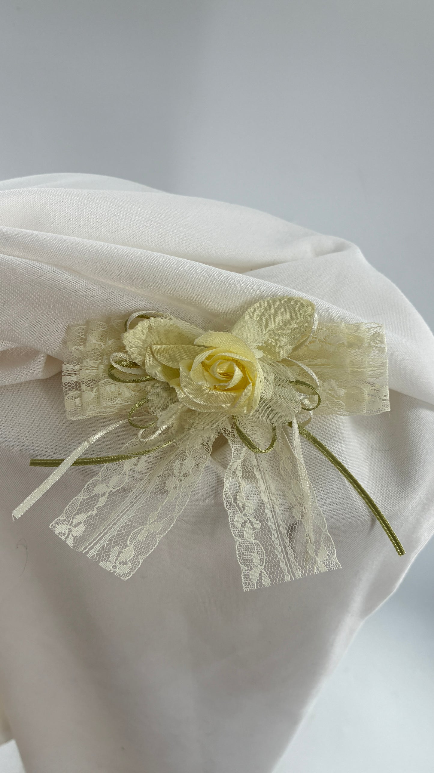 Vintage Lace Fabric Florals Baby Yellow Bow Pin Brooch