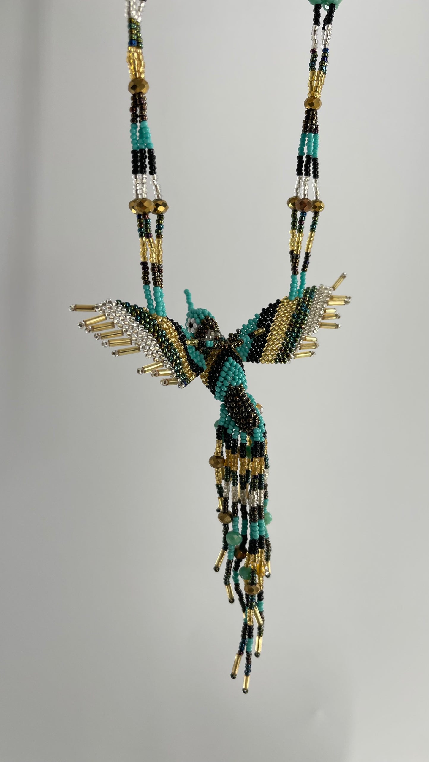 Vintage Beaded Turquoise 3D Handmade Bird Necklace