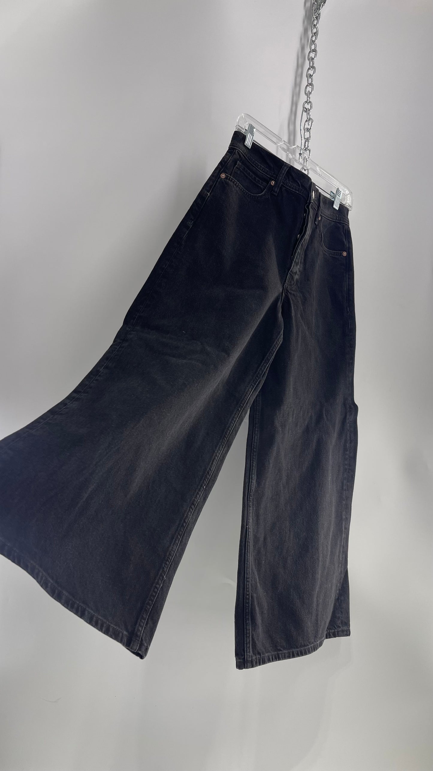 Free People Black Button Up Exaggerated Wide Leg Jeans (27)