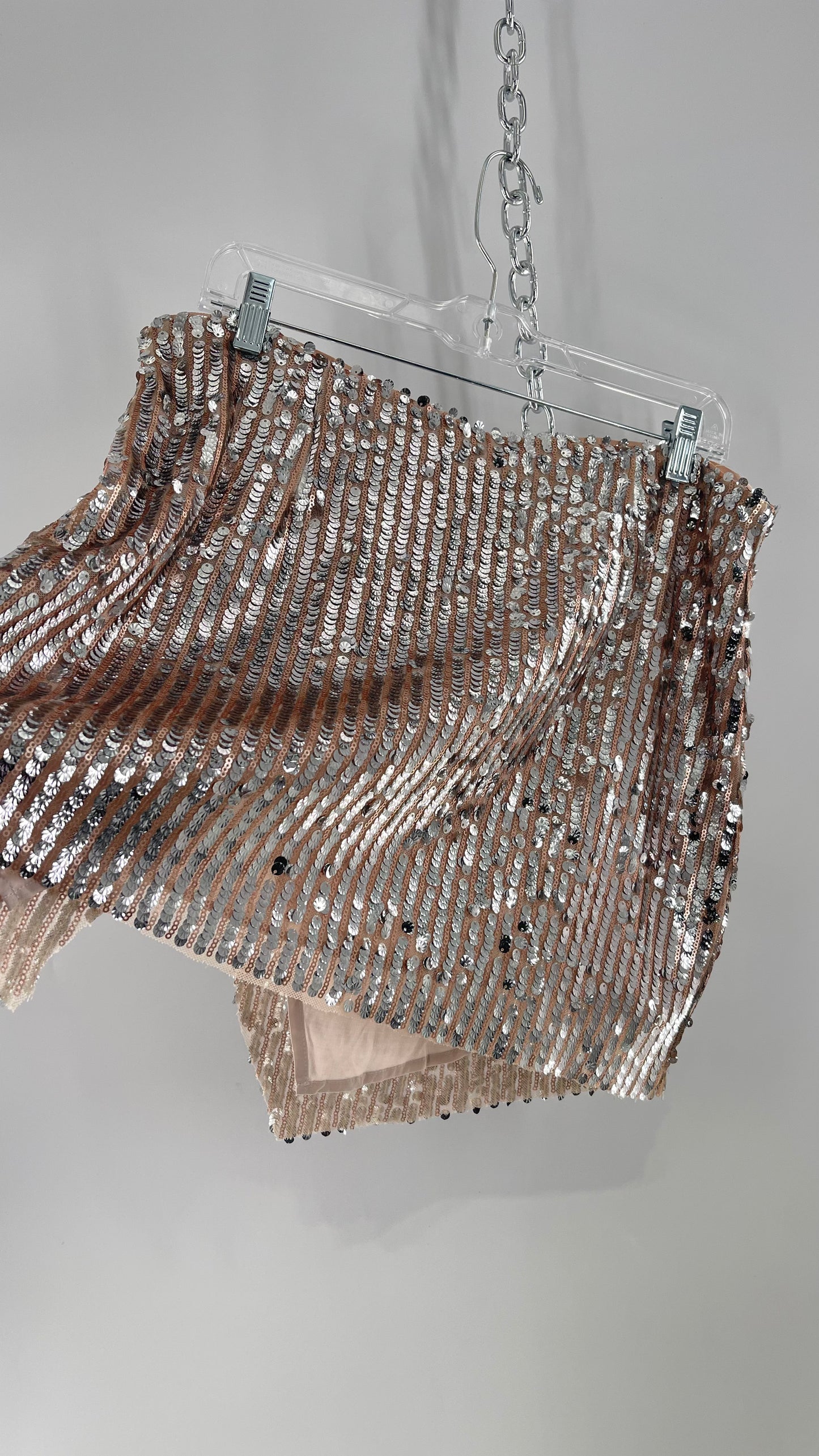 Free People Silver and Nude Sequin Shimmer Mini Skirt (14)