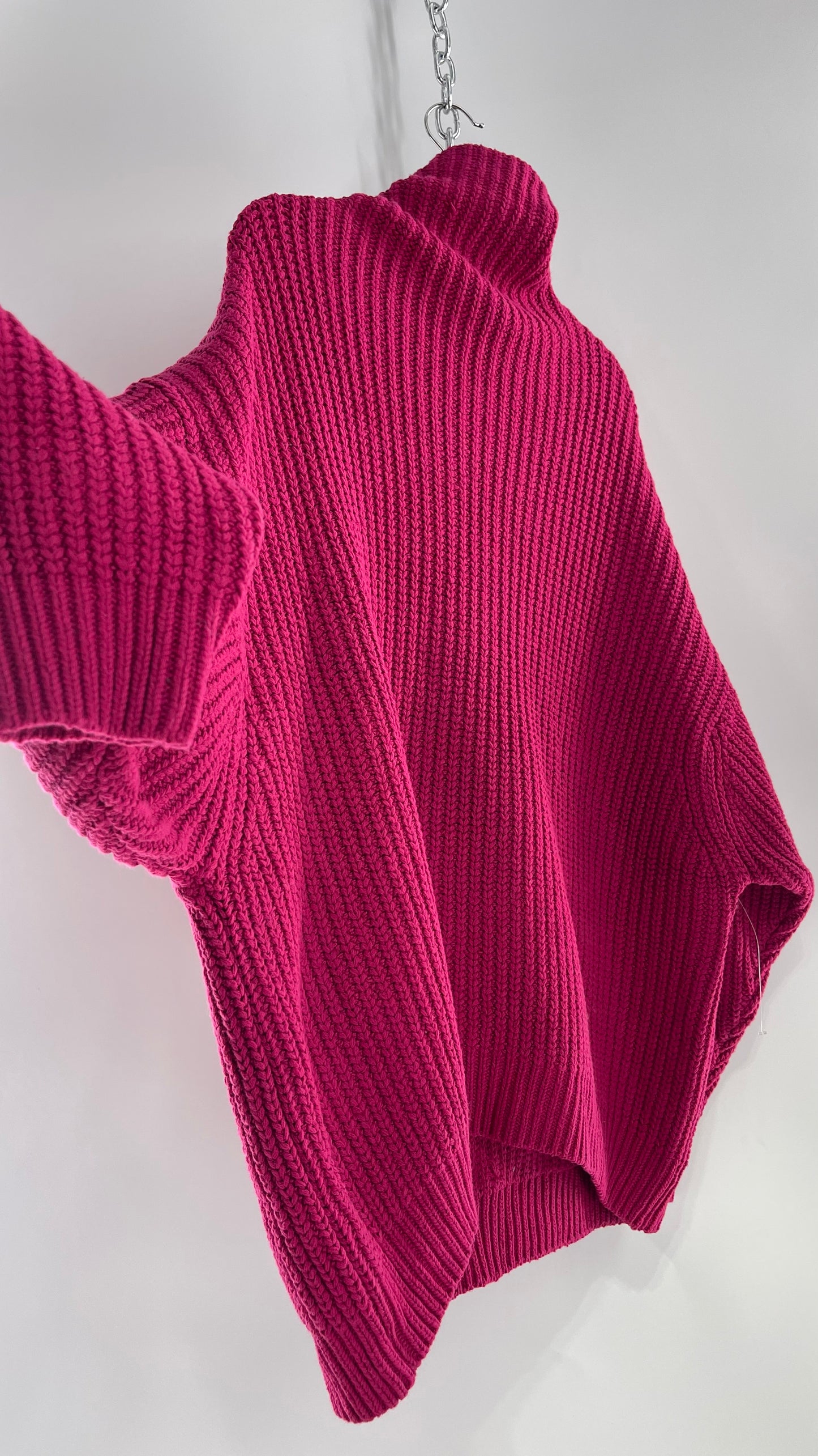 Free People Fuchsia Heavy Knit Turtle Neck Sweater/Sweater Dress (Small)