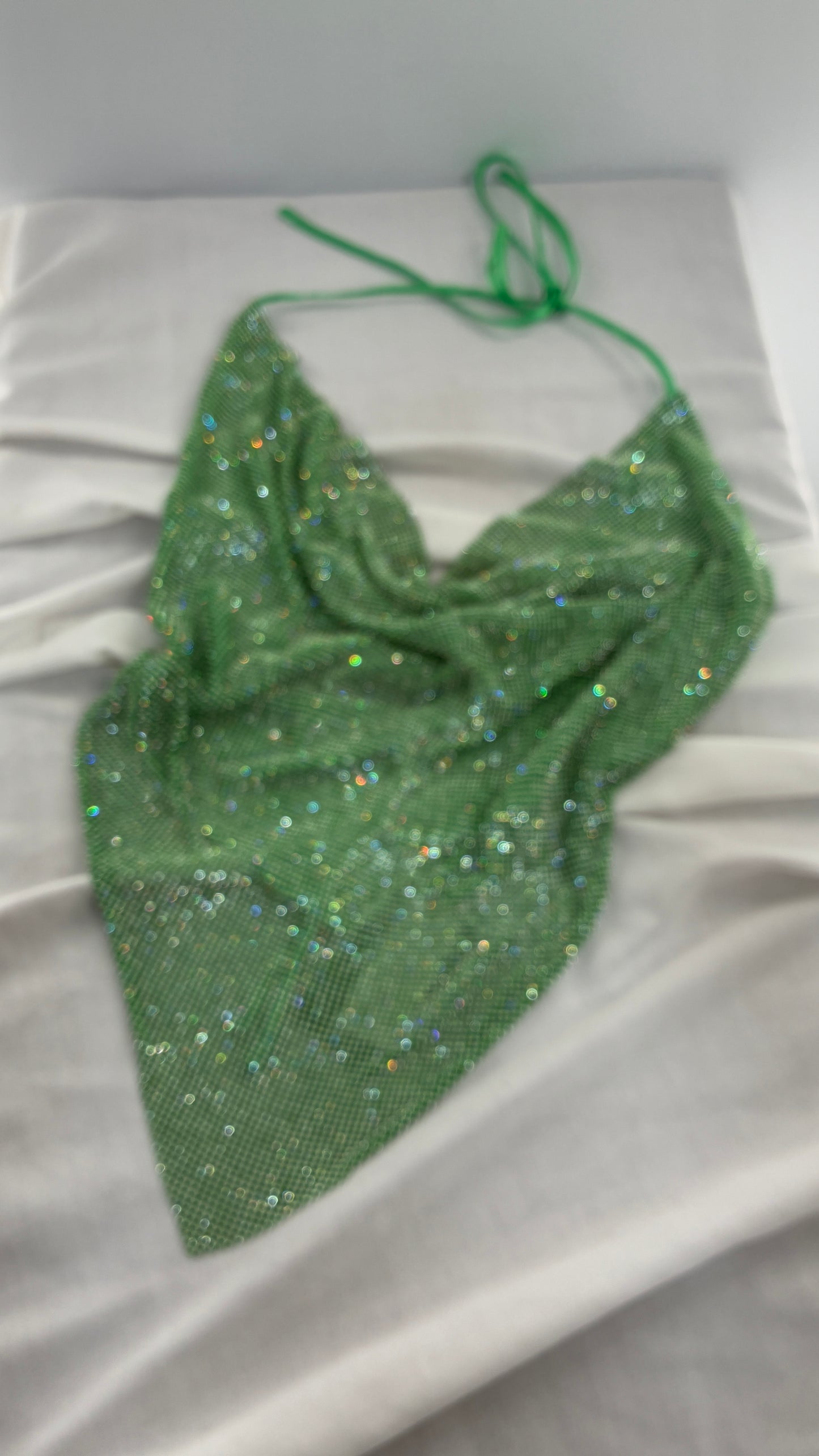 Fashion Nova Backless Green Backless Metal Mesh Halter with Tags Attached (Plus)