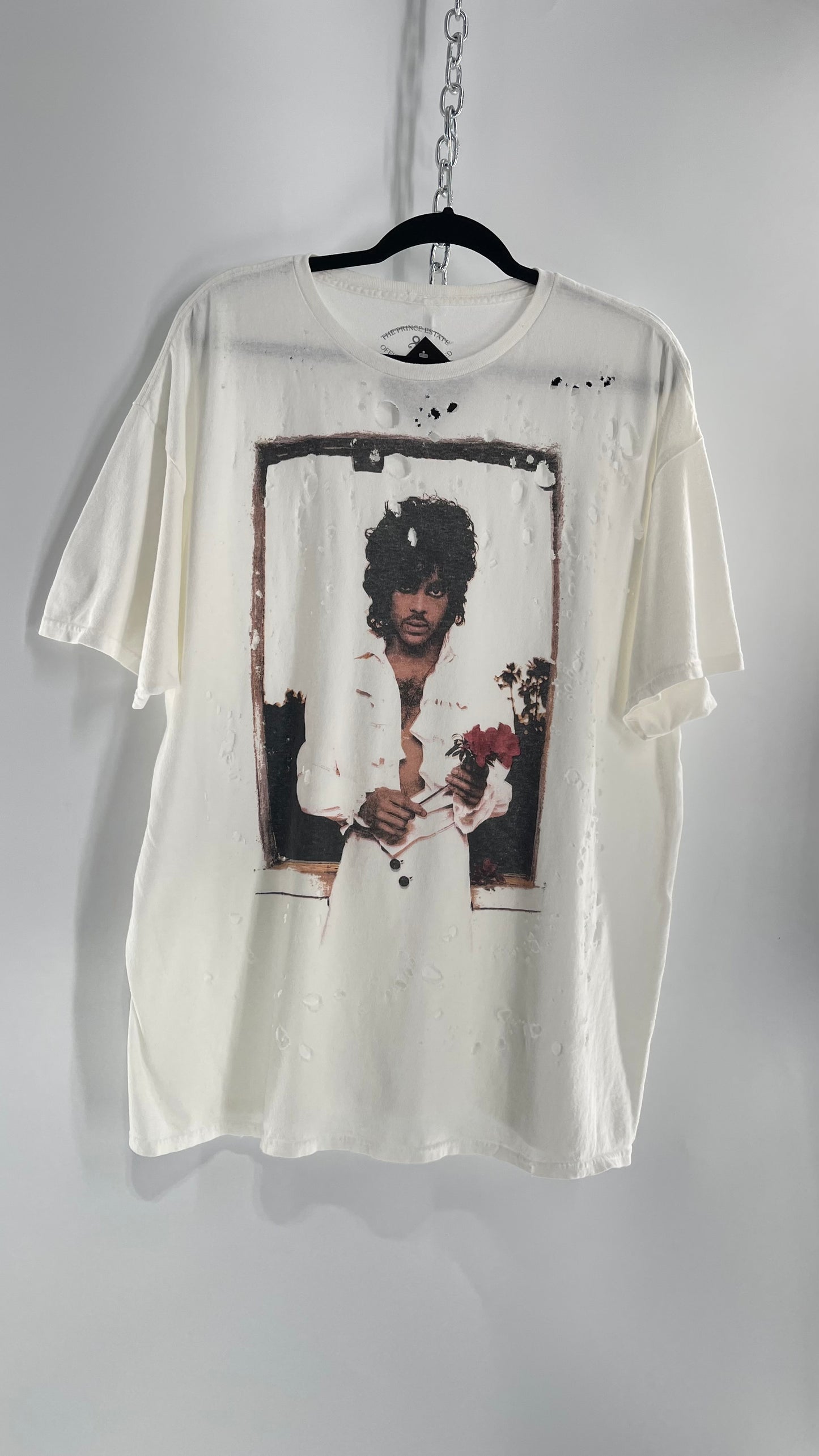 The Prince Estate Oversized Distressed Band T  (S/M)