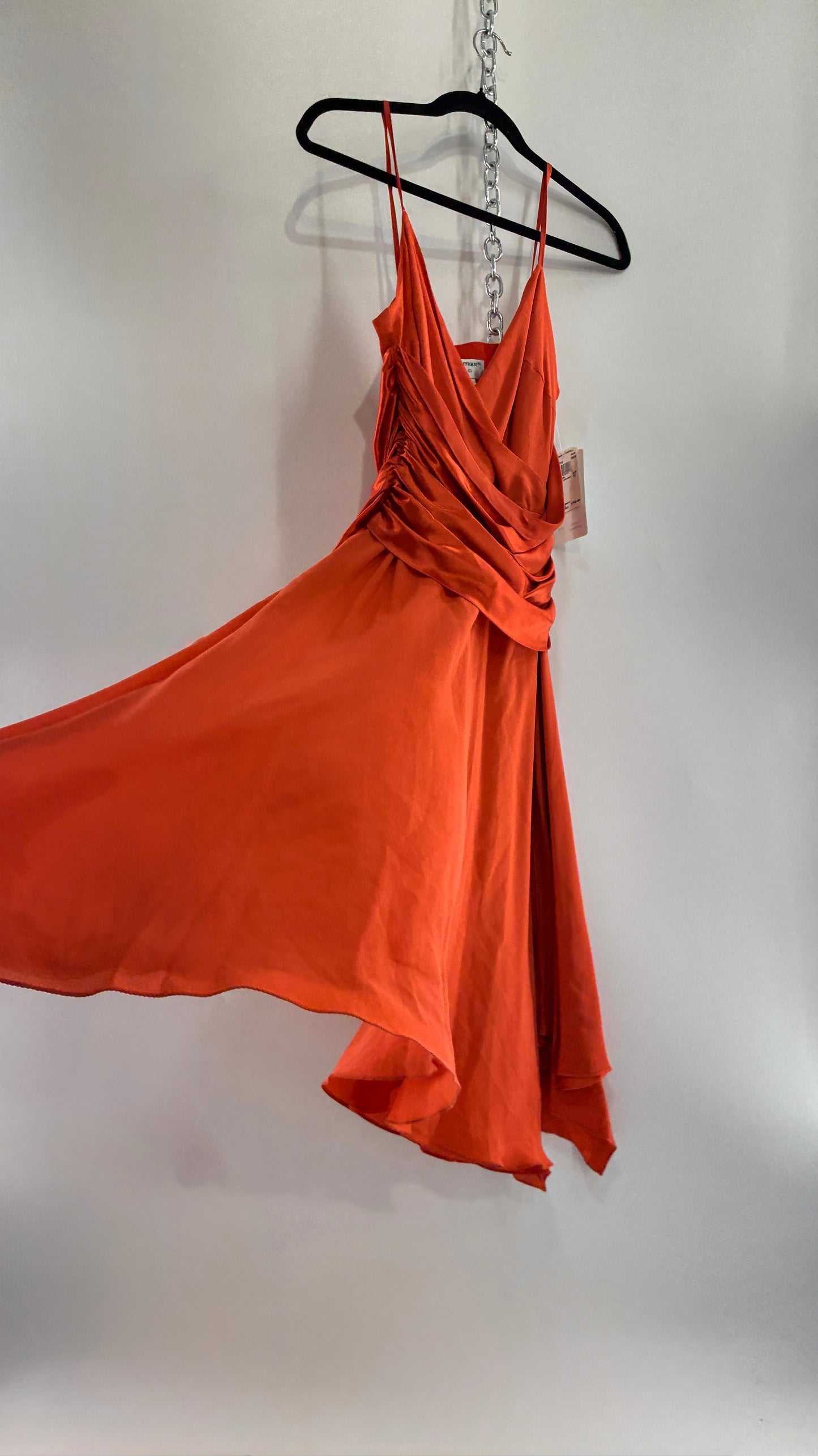 Deadstock Vintage PAPELL BOUTIQUE 100% Silk Tangerine Midi Dress with Ruched Bodice (12)