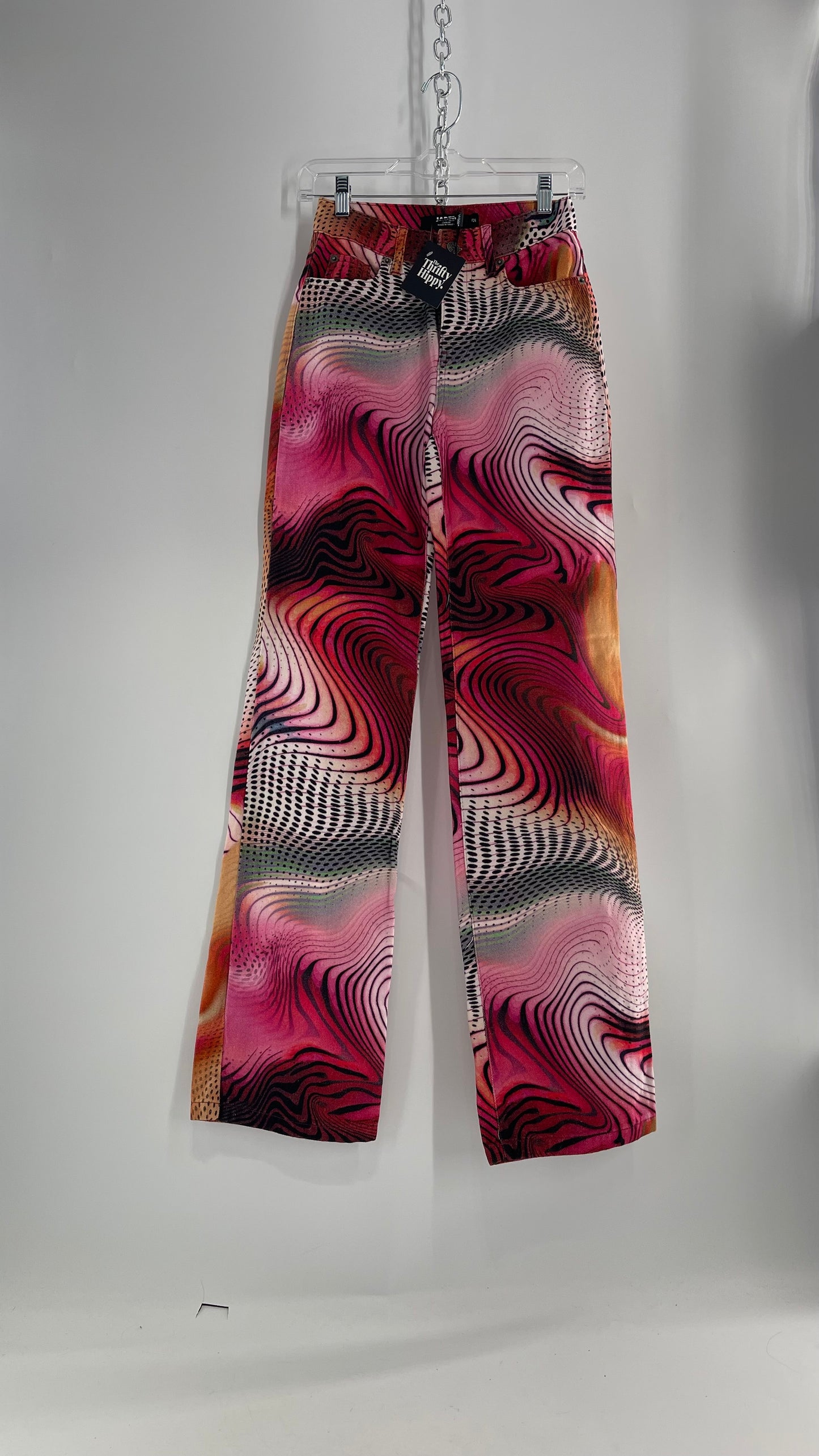 Jaded London Wavy Psychedelic Patterned Jeans Pink/Orange/Black (24)